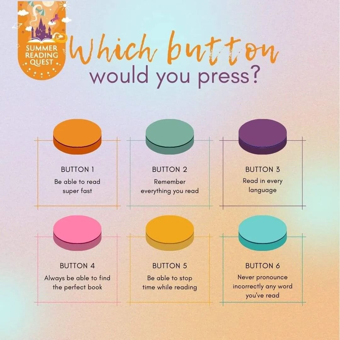 You can only pick one! Which button are you choosing? 🤔 

#summerreadingquest #summerreading #readingchallenge #publiclibraries #freewithlibrarycard #freeactivity #bookstagram #schoolholidays #wakids #westernaustralia #readtalksingwriteplay #readtal
