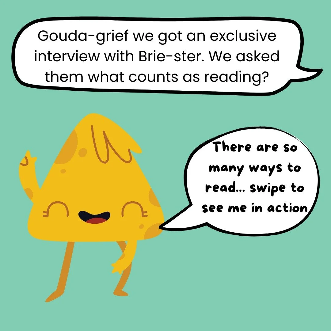 🧀 Gouda-grief! We got an exclusive interview with Brie-ster, our excitable cheese-wedge friend from Summer Reading Quest!

We asked: &ldquo;What counts as reading?&rdquo; 📚

Brie-ster says: &ldquo;There are SO many ways to read!&rdquo; 👉 Swipe to 