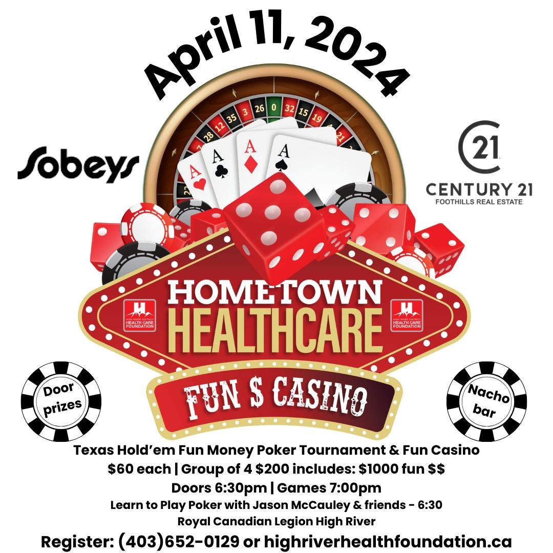 TWO DAYS TILL ALL THE FUN!
Get registered today! https://www.highriverhealthfoundation.ca/

Try your luck at the poker &amp; blackjack tables, roll the dice at the craps table or spin the wheel at the roulette. It&rsquo;s fun money for a great cause!