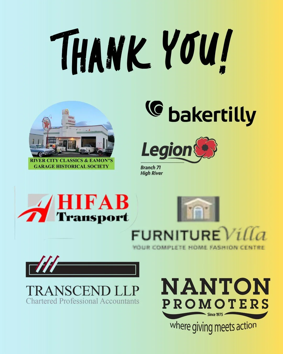 Thank you to our fantastic lead partners for their help and support ๐
@bakertillycalgary
Hifab Transport
@furniturevilla
@rcchighriver
@highriverlegion
The Nanton Promoters
Transcend LLP.
#dinnerandauction2025 #hometownHealthcare #highriver #thank