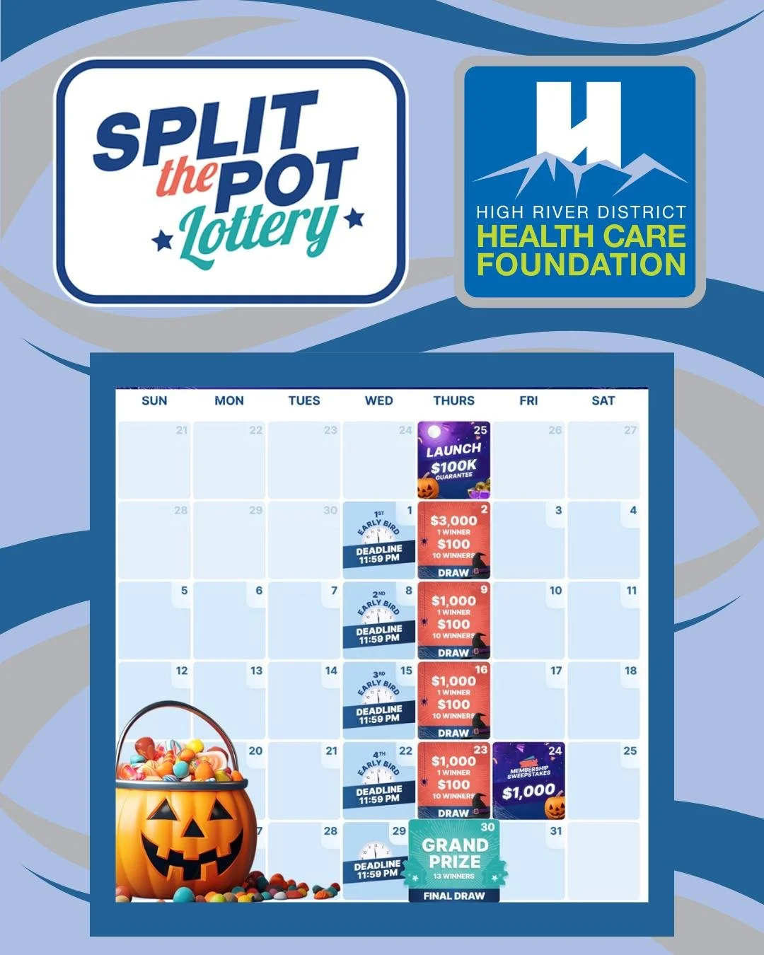 Did you know you can support the Foundation and have a chance to win some money for yourself?! 
When you purchase a Split the Pot lottery ticket you can select the High River District Healthcare Foundation to receive part of the funds from your tick