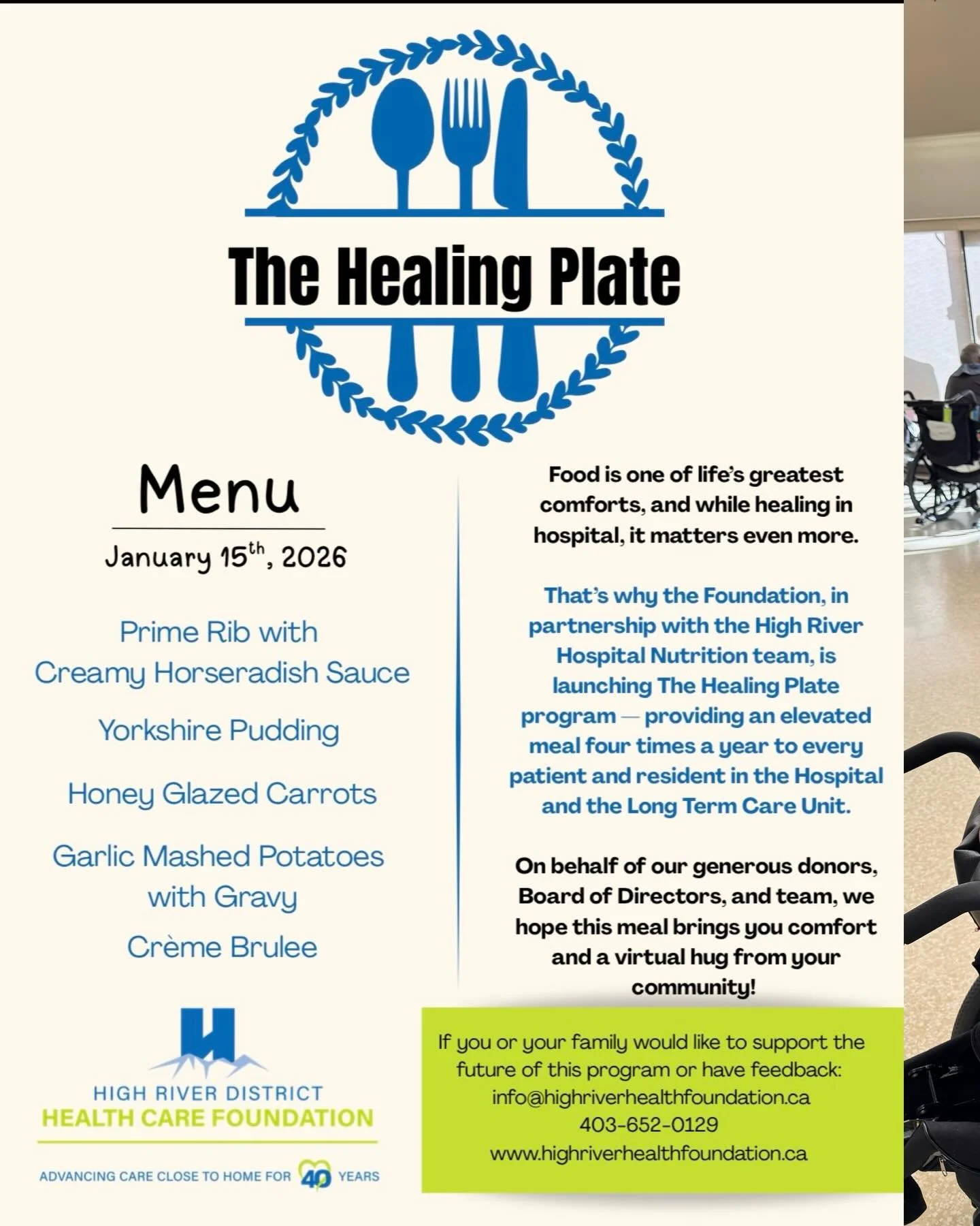 Food can be one of the greatest sources of comfort , especially when you&rsquo;re healing. 🍽️💙

That&rsquo;s why the Foundation, in partnership with the incredible Nutrition team at High River Hospital, is proud to launch The Healing Plate Program.