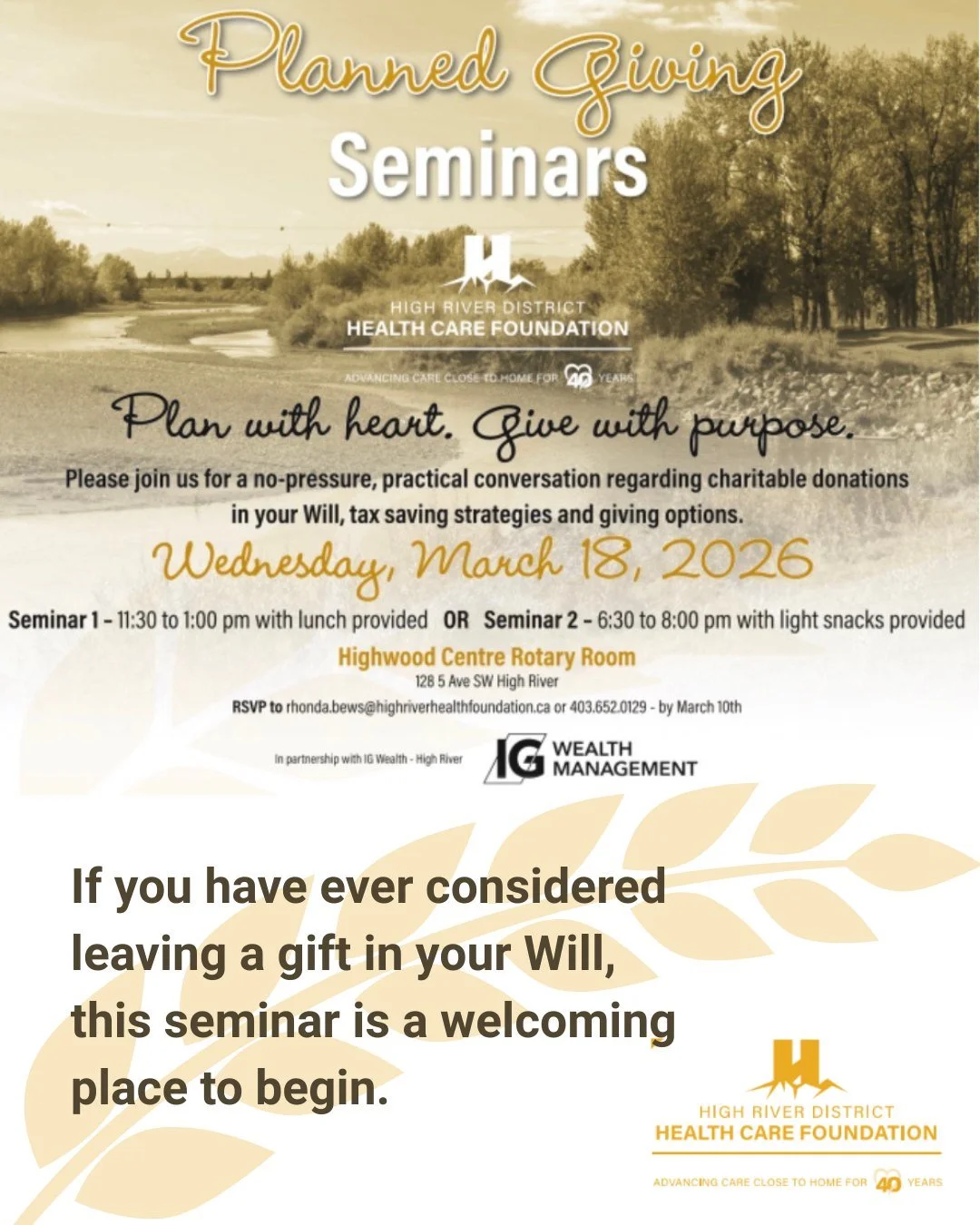 Have you ever considered leaving a gift in your Will? Our Planned Giving Seminars on Wednesday, March 18th will be a welcoming place to hear from experts, learn more, and start asking questions in a relaxed, no-pressure environment.

The Foundation, 