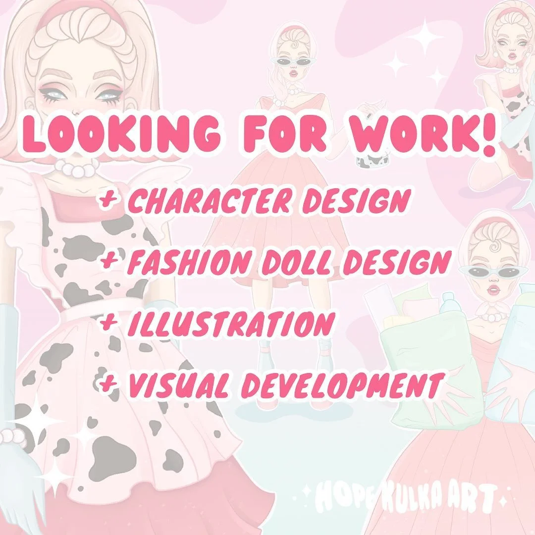 Hi! I&rsquo;m graduating from ✨art school✨ in May and will be open for character design, fashion doll design, illustration, and visual development work! My portfolio is linked in my bio 🌸
&bull;
&bull;
&bull;
&bull;
&bull;
#lookingforwork #openforwo