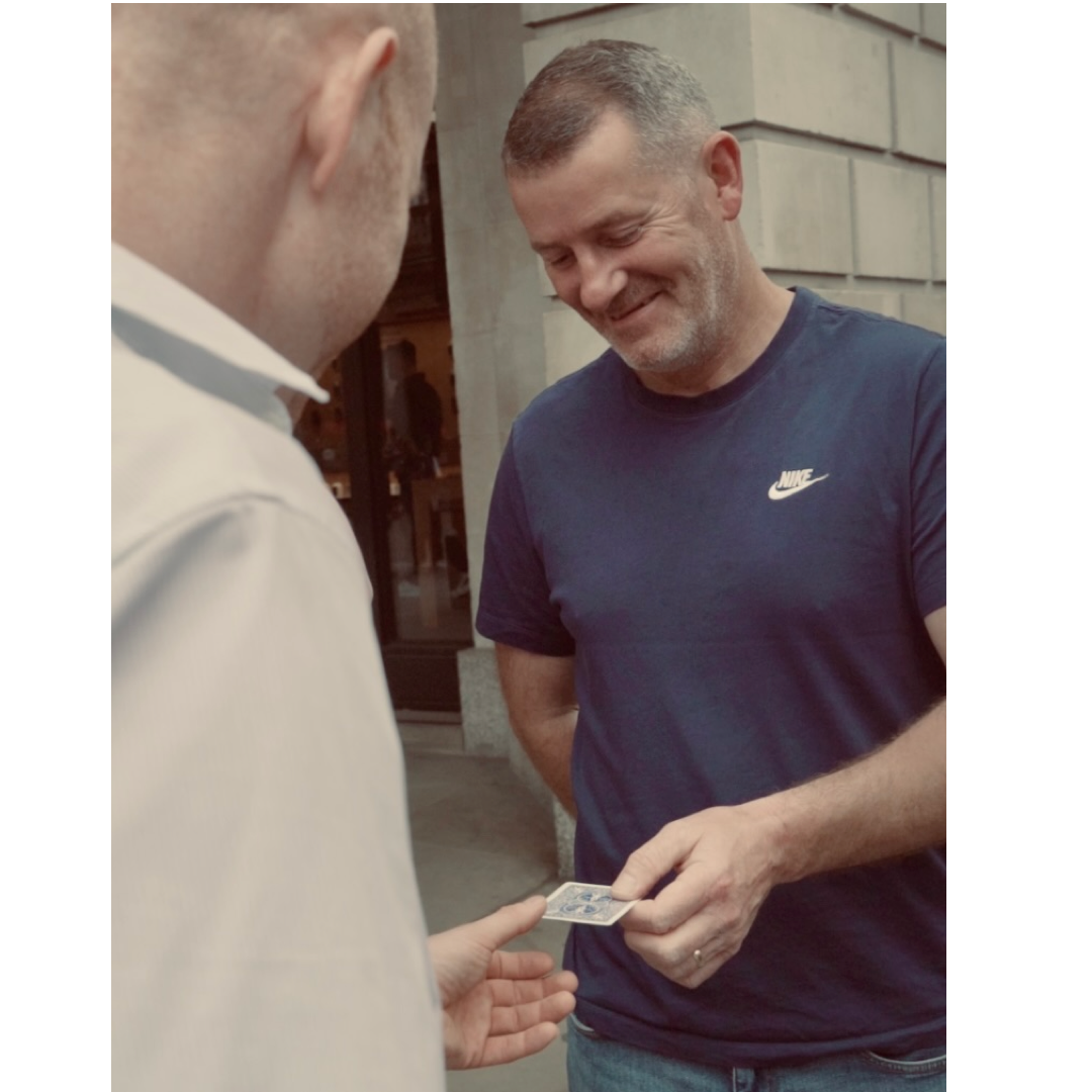 Close-up street magic in London.