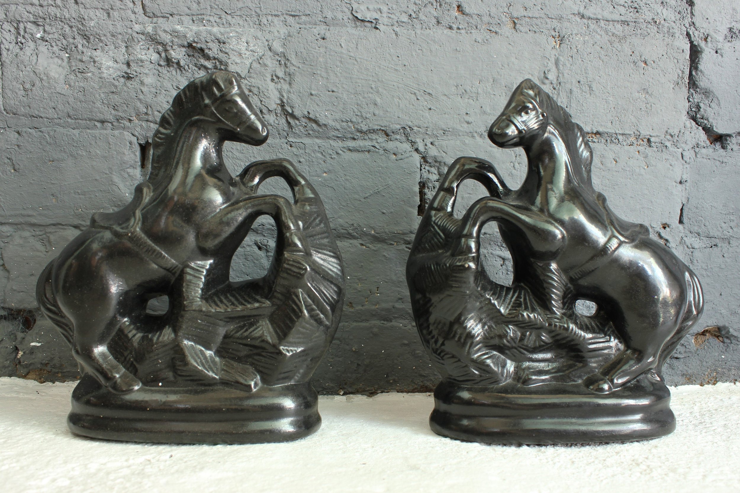 Staffordshire Pottery Horse Pair, Bookends, Bo'ness Style, Rearing Ceramic