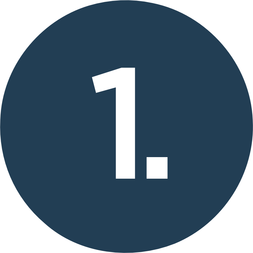 A dark blue circular badge with a large white number 1 in the center.