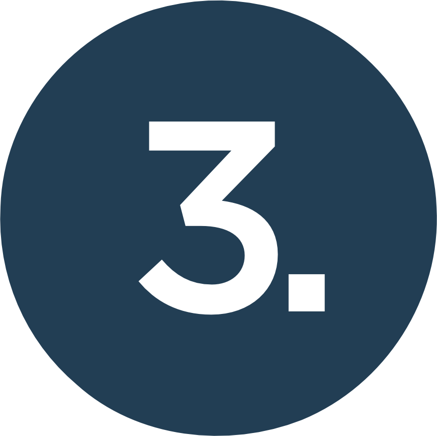A dark blue circle with the number 3 and a period inside, indicating a numbered list.