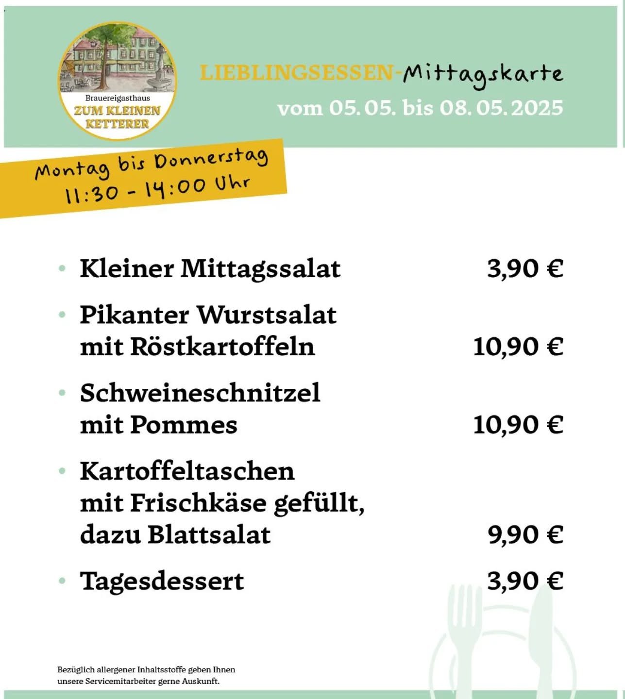 Die neue Wochenkarte ist da! 🛎️

Kommt vorbei, Wir sind von Montag bis Donnerstag ab 11:30 Uhr f&uuml;r euch da ✅

Sean &amp; sein Team 💚 

#karlsruhe 
#mittagspause