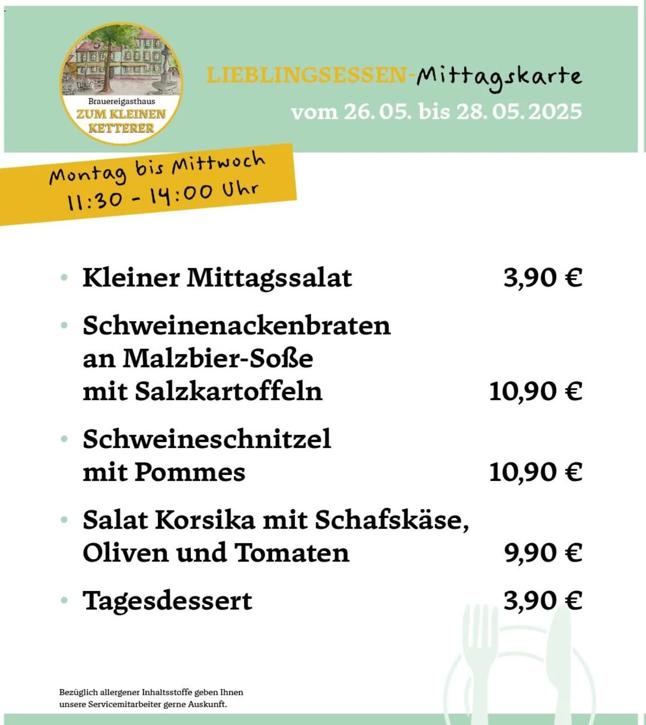 Unsere Mittagskarte! ☺️

Kommt vorbei und genie&szlig;t eure Mittagspause, mit  unseren leckeren Gerichte. 🌞

Wir freuen uns auf euch!

Sean &amp; Team 💚