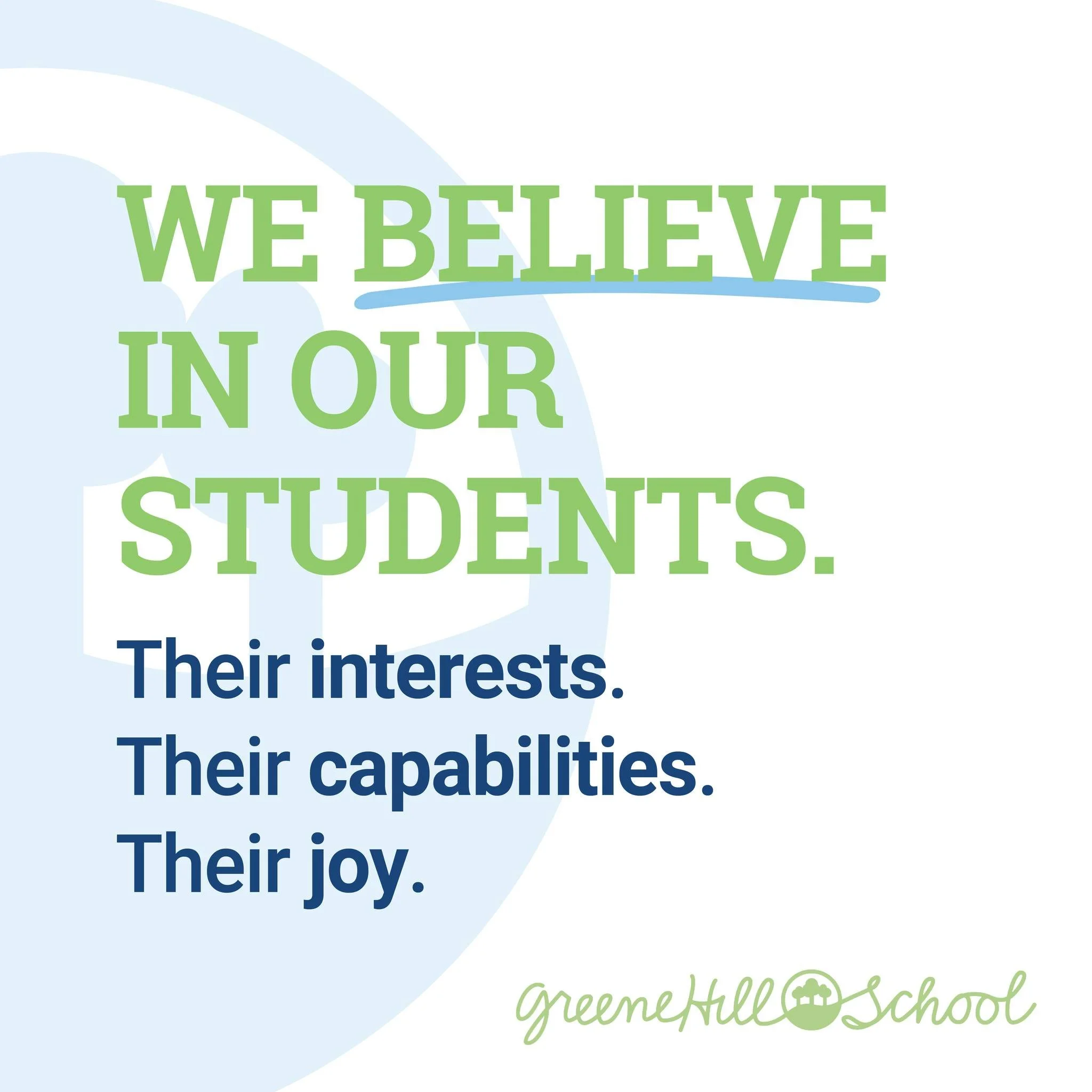 We believe in children. 💚
We believe in learning together. 📚
We believe in exploration. 🗺️
We believe in collaboration. 🫱🏾&zwj;🫲🏽
We believe in asking questions. ⁉️
We believe in joy. ☀️

Greene Hill educators believe in their students.
The Gr