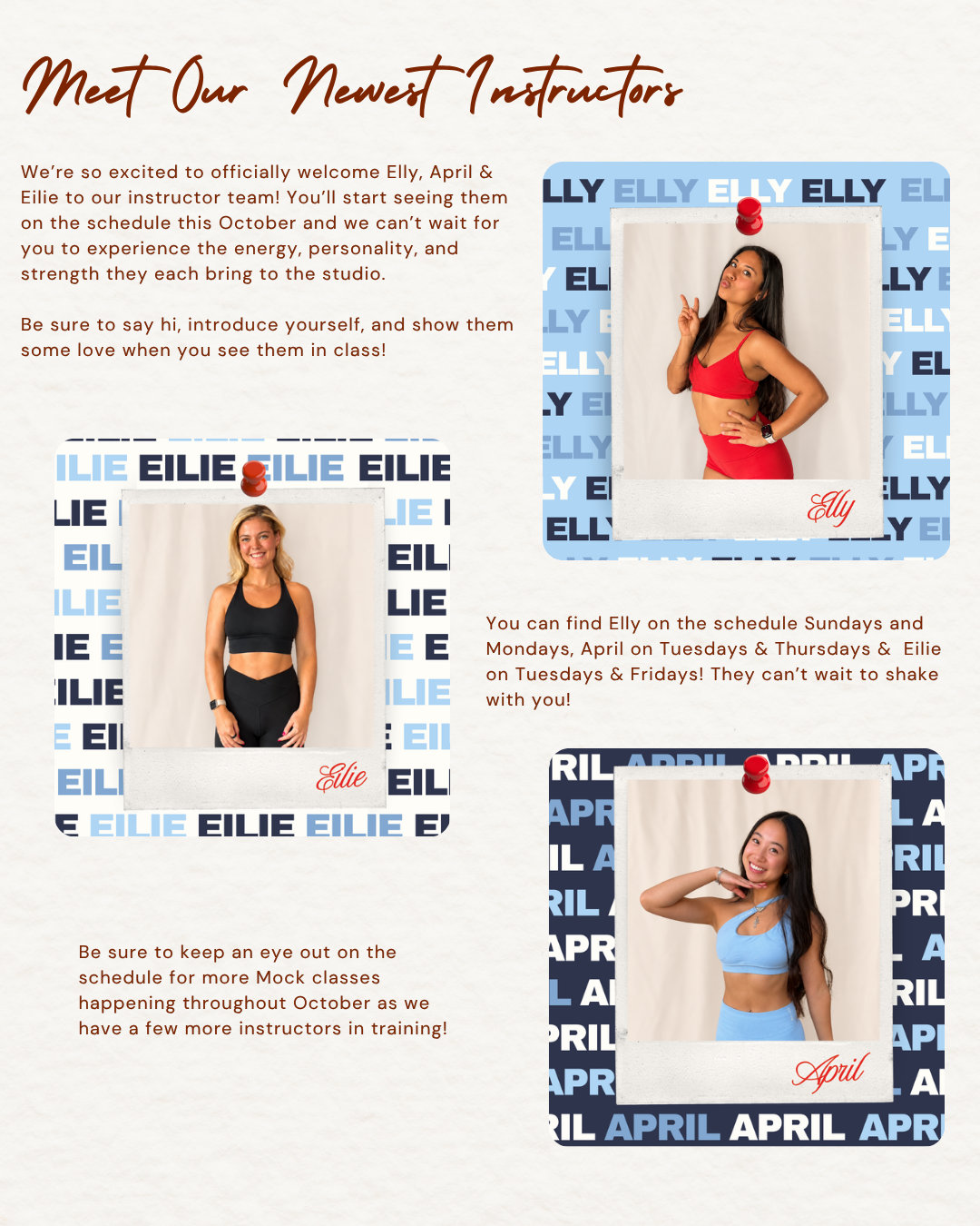 Pictures of our newest Lagree instructors in Cary NC