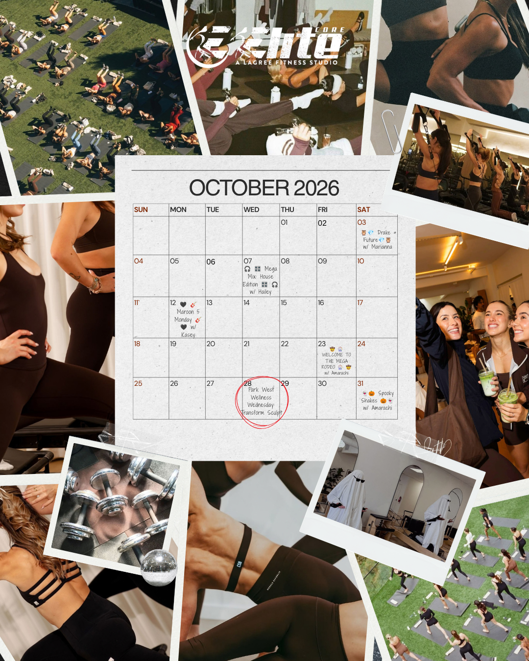 October Calendar at Elite Core Studios Lagree Classes