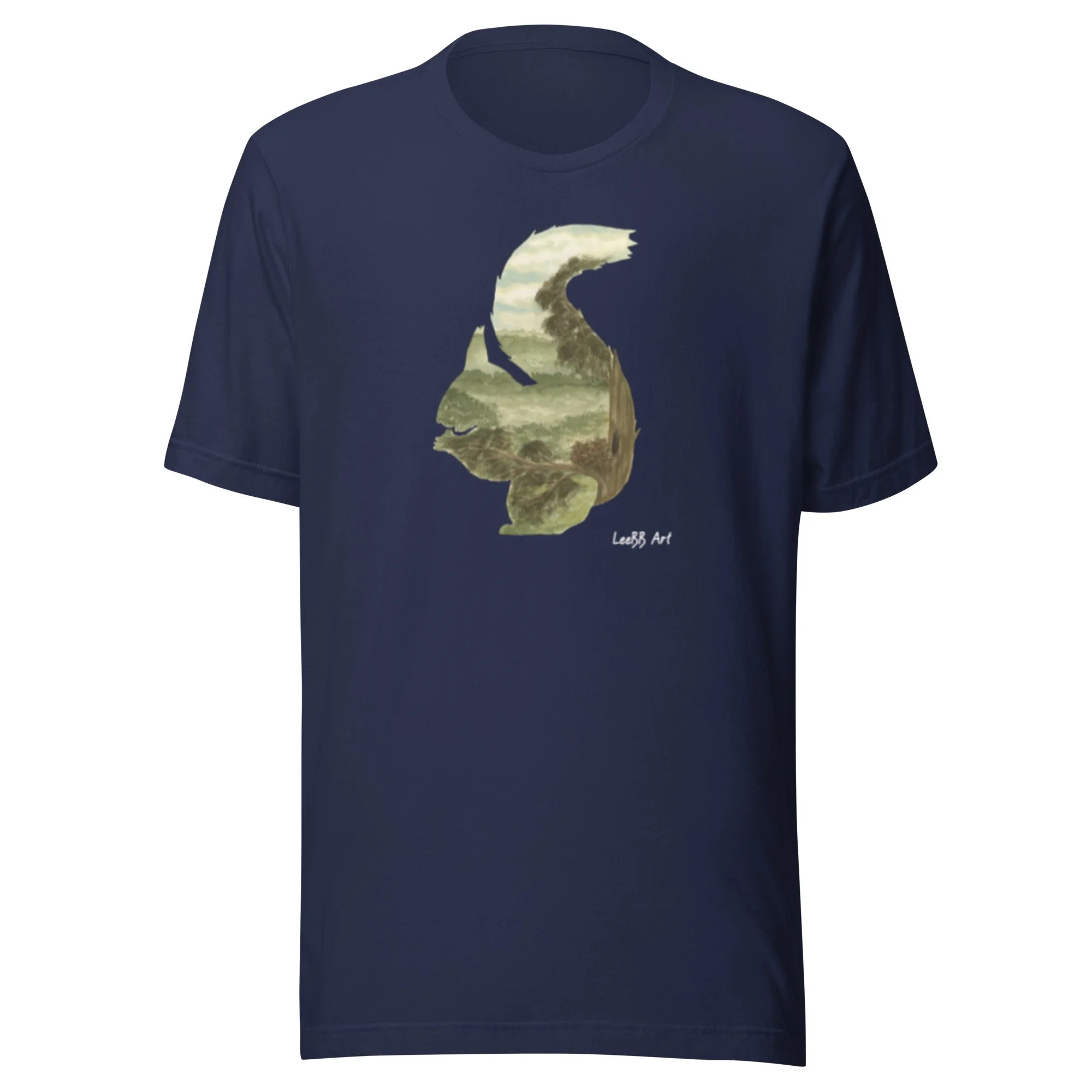 Red Squirrel British wildlife unisex T-shirt by LeeBB Art in Navy.