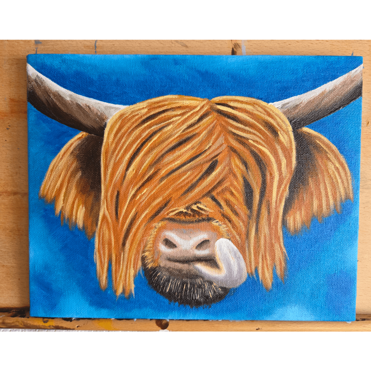 Cheeky Highland Coo (Tongue Out) – Original Highland Cow Oil Painting