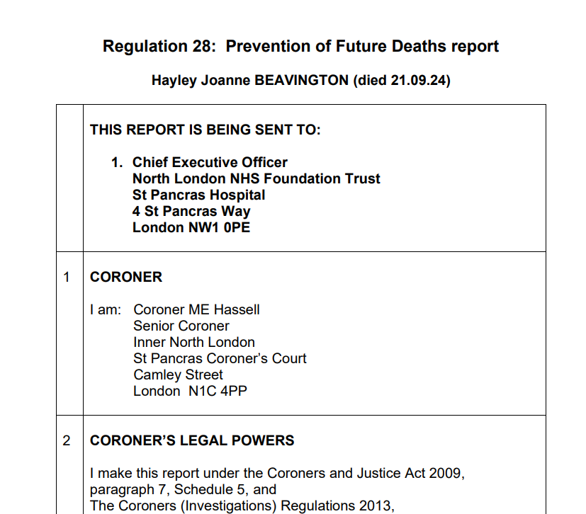 Coroners report to NHS trust
