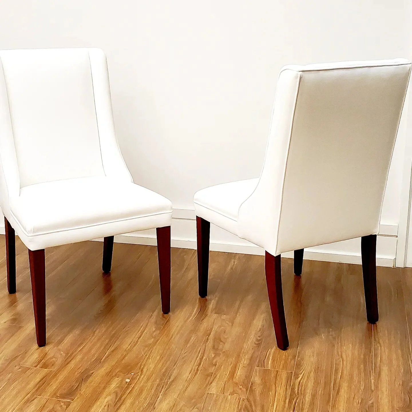 Check out this transformation... swipe left to see pictures from before
.
This client had these chairs for a very long time, and wanted to keep them instead of throwing them out. Even though legs were lose, fabric had tears we were able to fix it up 