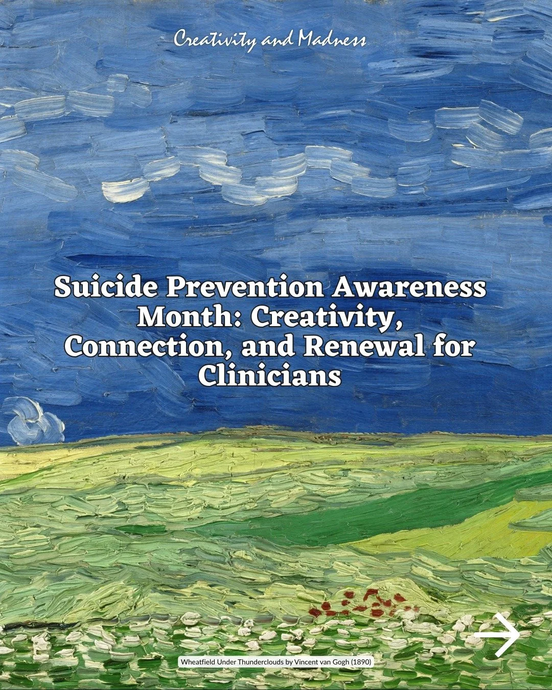 September is Suicide Prevention Month, a time to reflect on lives lost, clients in pain, and the ongoing work of prevention. 💙

For mental health professionals, carrying these stories can feel heavy. Creative practices such as art, writing, music, a