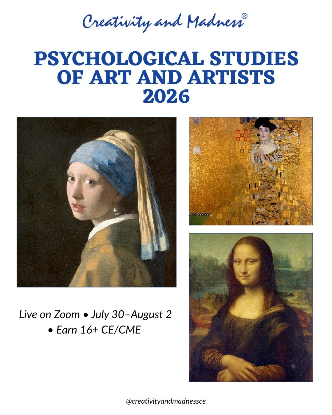 Join us for the 2026 Psychological Studies of Art and Artists conference 🎨🧠

Live on Zoom &bull; July 30&ndash;August 2, 2026 &bull; Earn 16+ CE/CME &bull; Physicians may claim AMA PRA Category 1 Credit&trade; 🩺

Engage with extraordinary presente