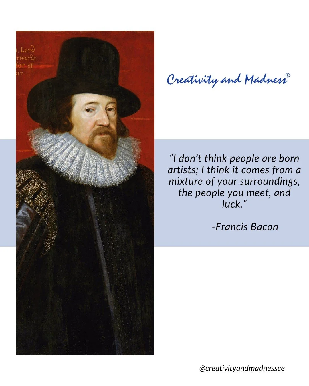 &ldquo;I don&rsquo;t think people are born artists; I think it comes from a mixture of your surroundings, the people you meet, and luck.&rdquo; -Francis Bacon

#FrancisBacon #ArtQuotes #CreativeJourney #InspirationEverywhere #ArtAndLife #CreativityAn