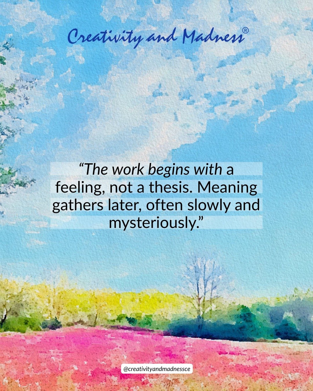 Creative work begins with a feeling. 💙

The creative process is rarely linear. Understanding and meaning tend to arrive slowly. Stay present with what is emerging. Trust what is unfolding, and the work becomes what it was meant to be.

#mentalhealth