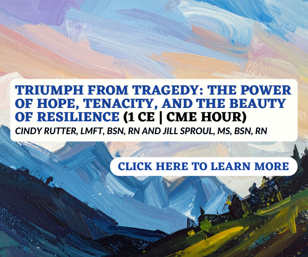 Promotional graphic for a conference titled 'Triumph from Tragedy: The Power of Hope, Tenacity, and the Beauty of Resilience' with details about the speaker, Cindy Rutter, and a call to action button.
