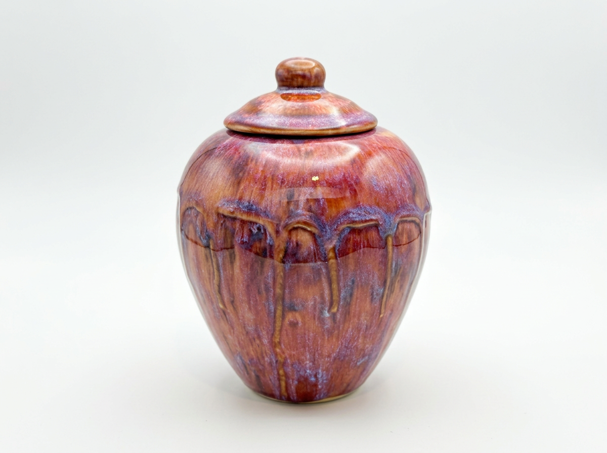 Handmade Ceramic Medium Urn – Dripping Glaze in Pinks & Purples