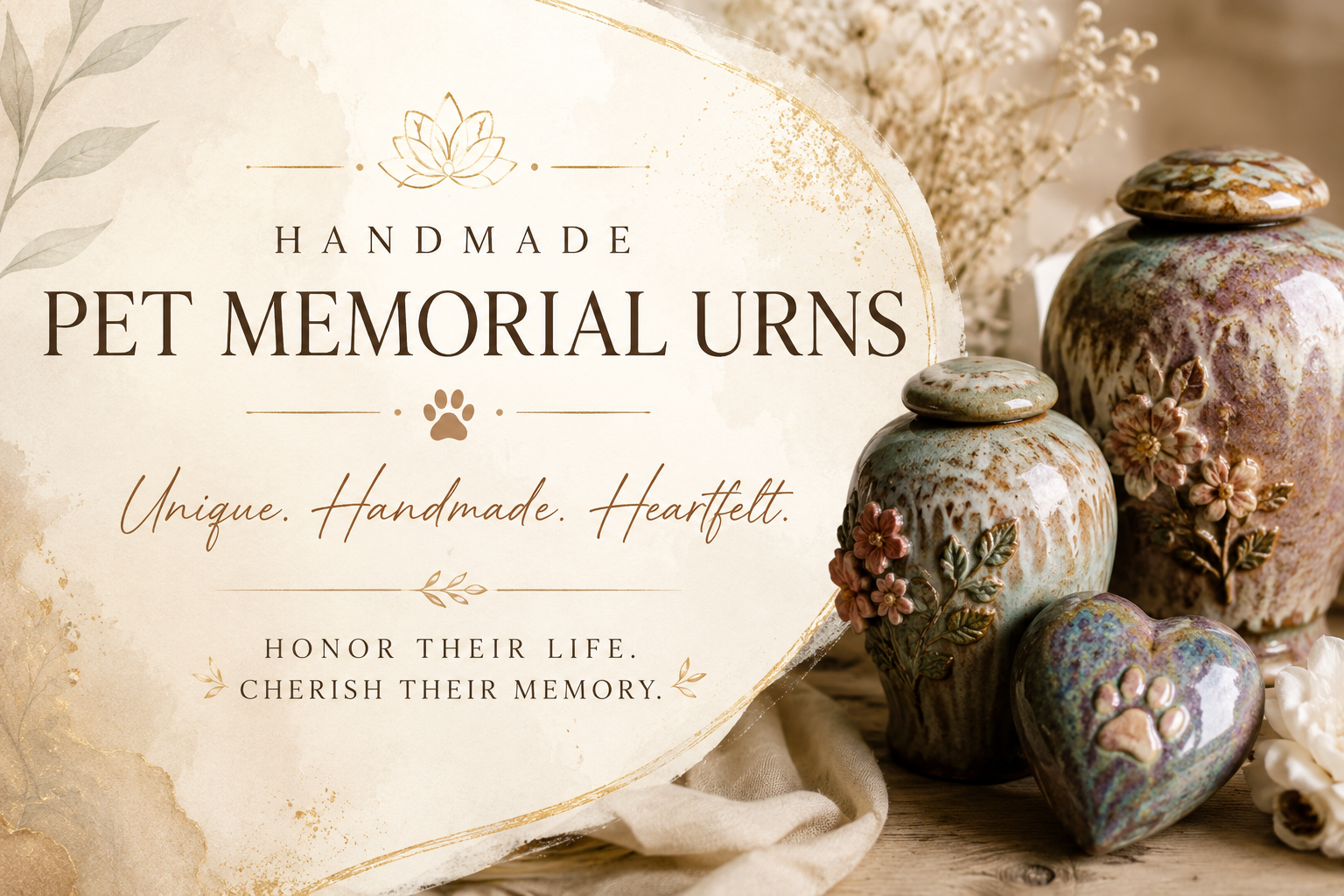 Handmade ceramic pet memorial urns created to honor beloved companions. Each custom pet urn is artist-crafted to preserve memories and celebrate the unique bond shared with a cherished pet.