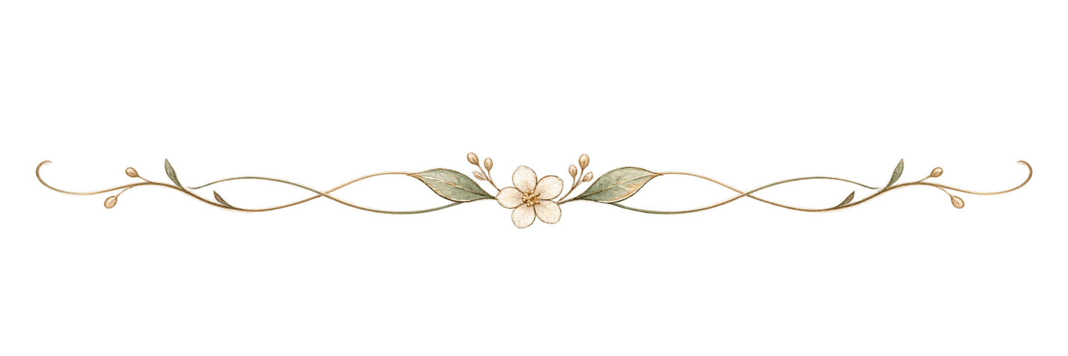 Decorative floral border with white flower, green leaves, and beige vine designs.