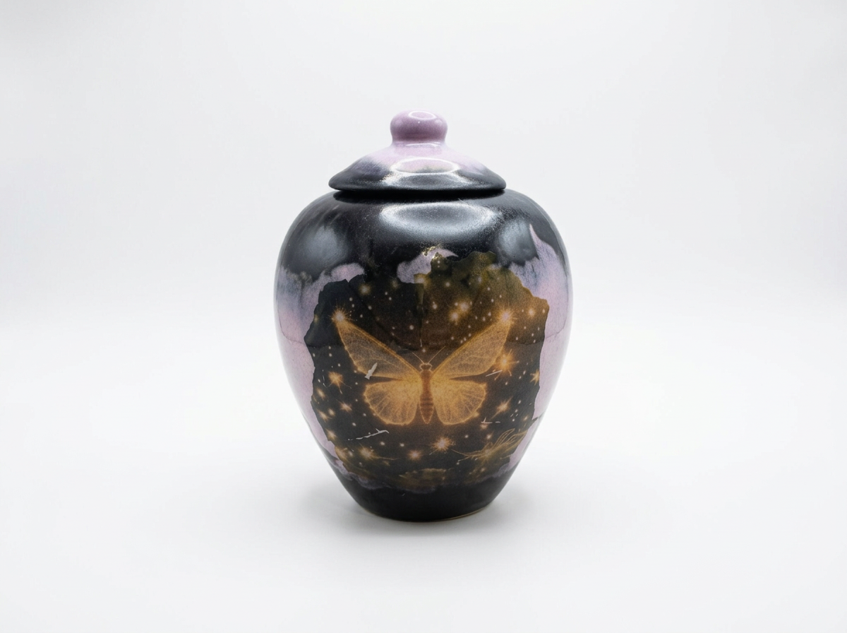 Handmade Ceramic Medium Urn – Sparkle Butterfly Design
