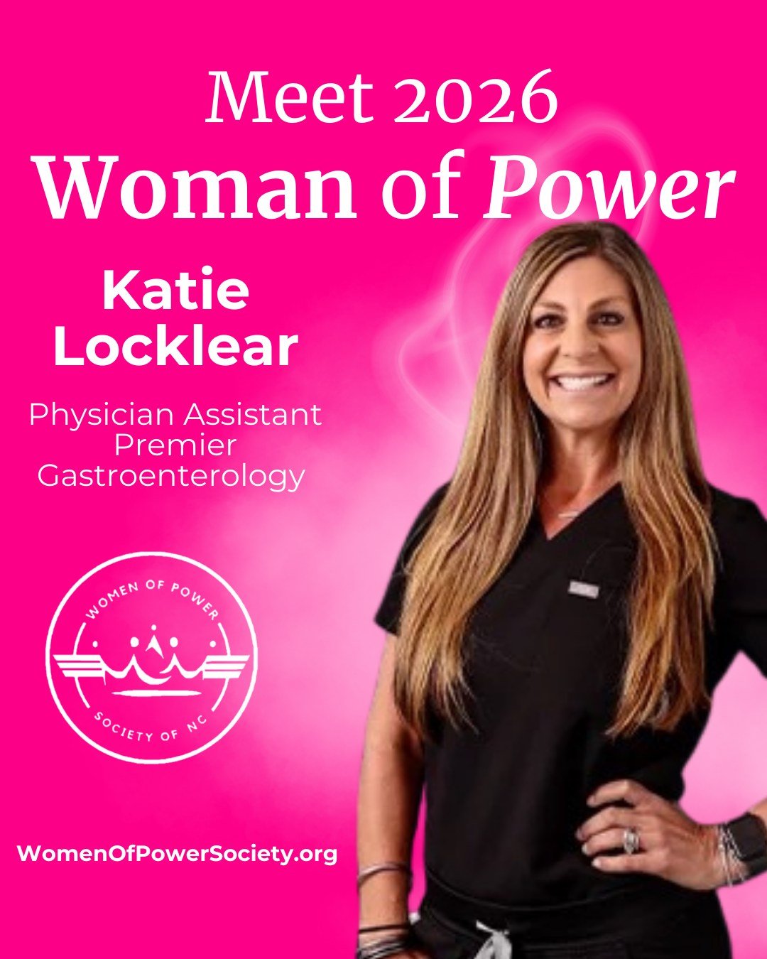 ✨ Meet the 2026 Woman of Power: Kathryn &ldquo;Katie&rdquo; Locklear, PA-C ✨

A healer at heart. A leader in care. A woman devoted to impact.
As a Physician Assistant at Premier Gastroenterology and a sub-investigator with Coastal Research Institute,