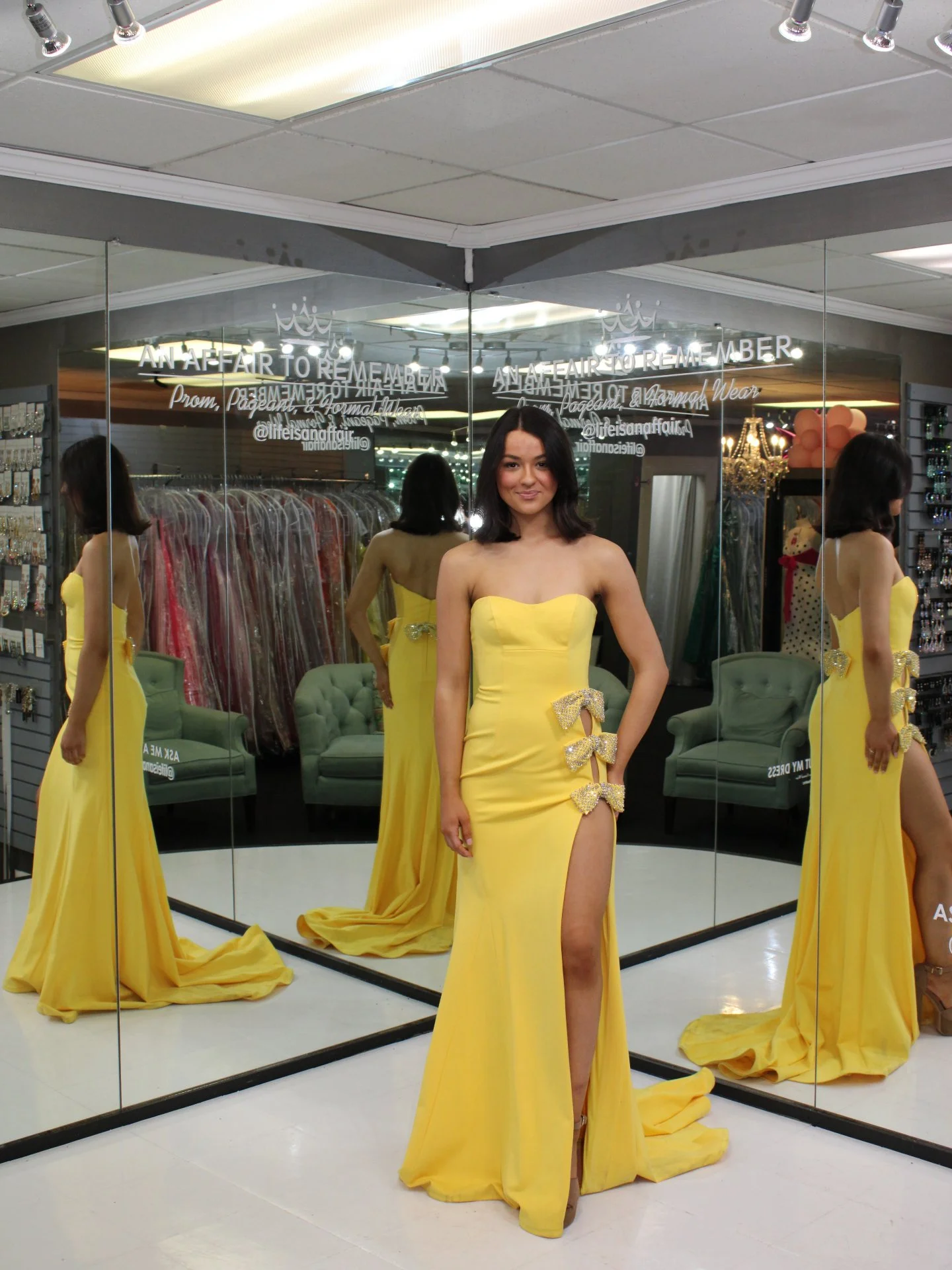 Bright, feminine, and impossible to miss.💛🌼

#aatrnc #yellowdress #promdress #prom2026 #fayettevillenc