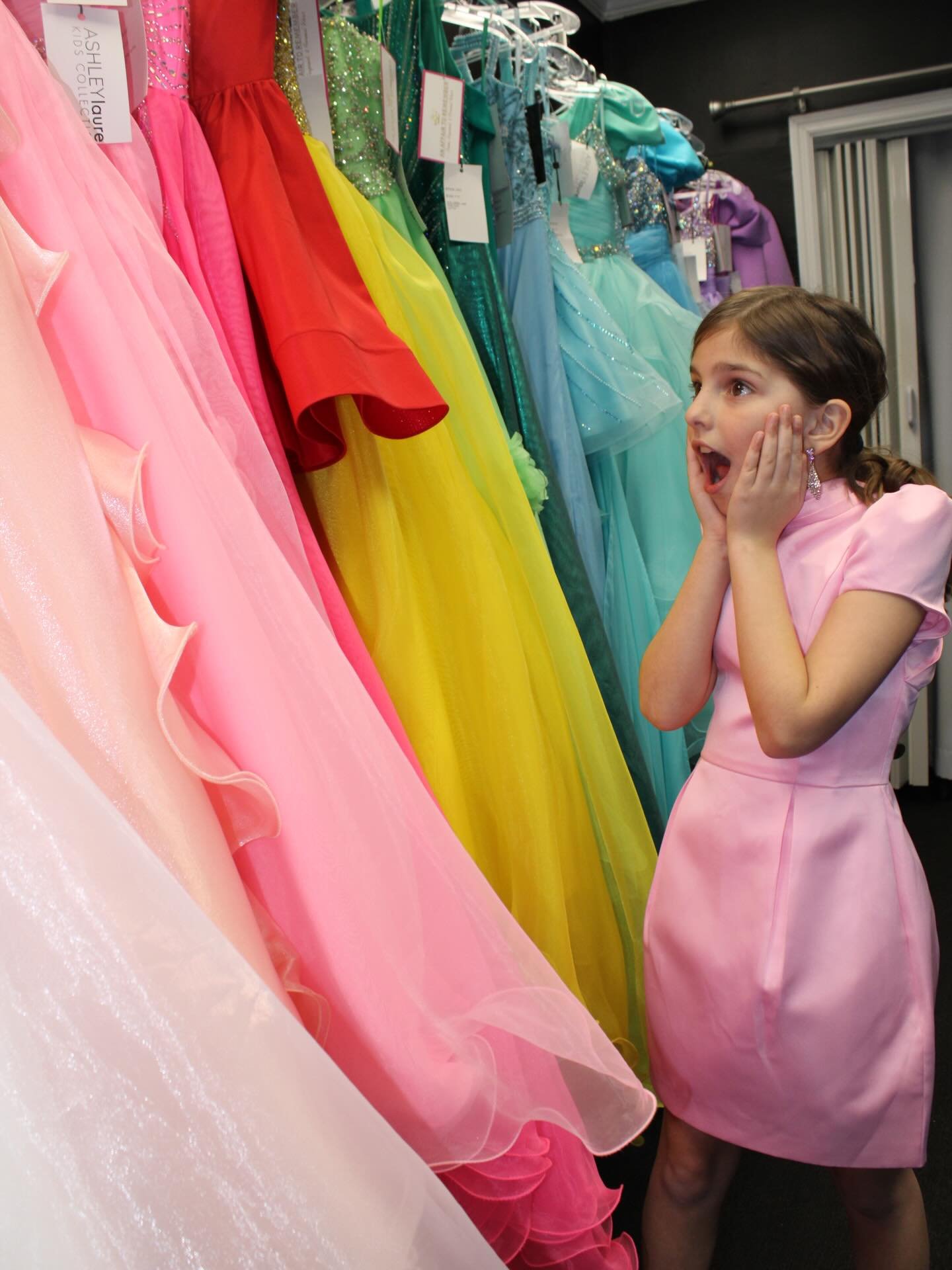 Don&rsquo;t be shocked, our Ashley Lauren Little Girl Trunk Show is sure to blow you away!! Today is the LAST DAY so make sure you stop by!😱🎀✨ #ashleylauren #pageants #formal #fayetteville