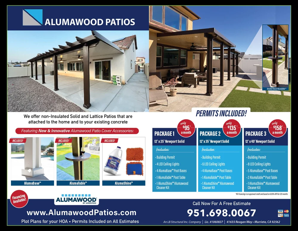Specials on Alumawood Aluminum Patio Covers in Temecula, Murrieta, Lake Elsinore, Winchester