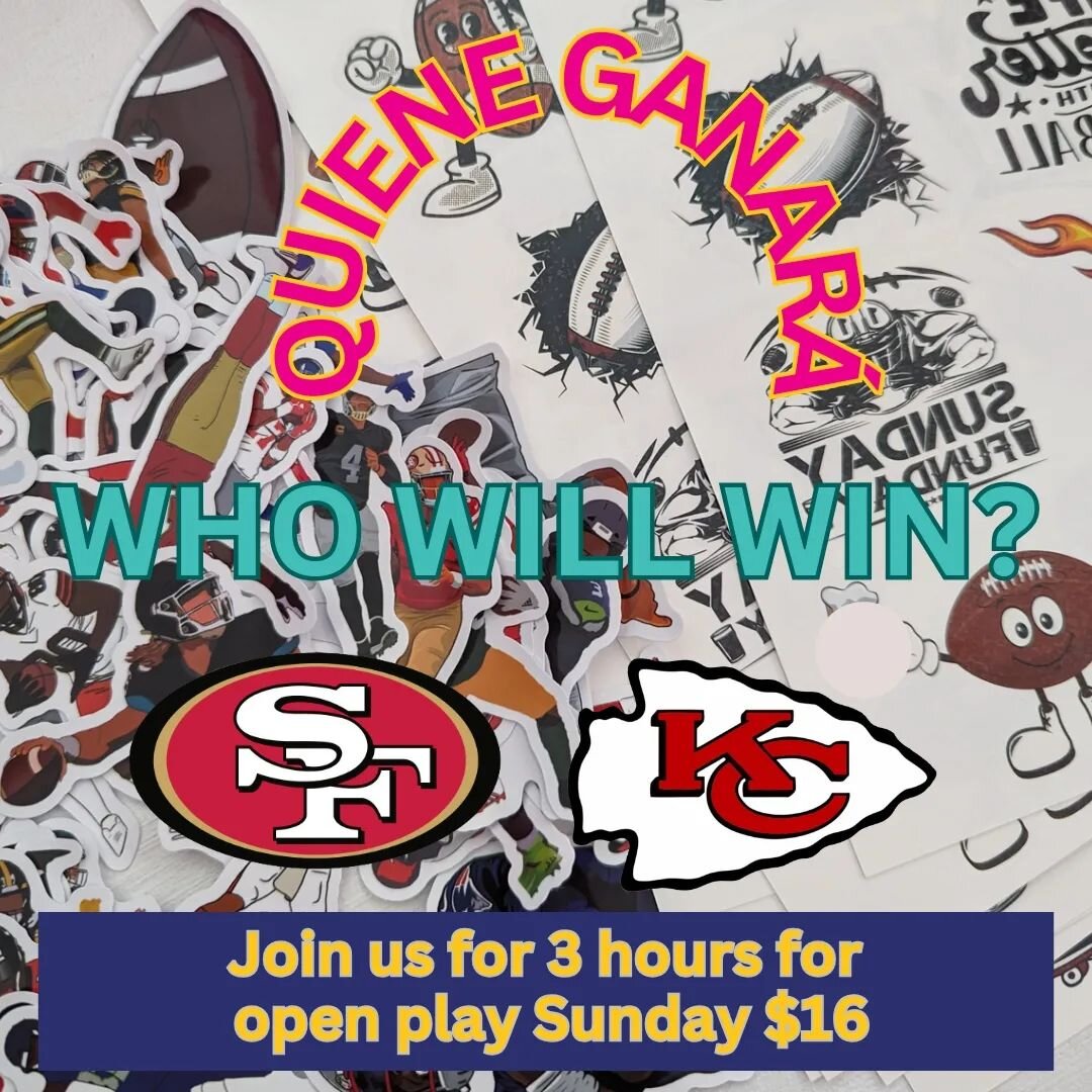 Tomorrow, for Superbowl Sunday we will be open for for 3 hours! That's one extra hour then we usually are open for. 

Come tire out the kids with some Superbowl fun. Wear your favorite football jersey, predict who will win the game, and we have 🏈 st