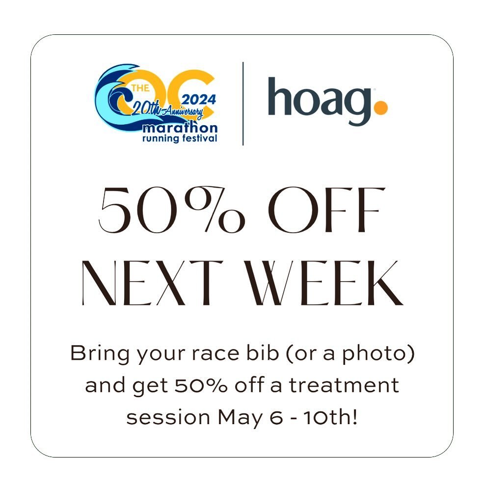 ✨ 🍊 🏃🏽&zwj;♀️ ATTENTION OC MARATHONERS! 🏃 🍊 ✨ 

Reward yourself with a recovery treatment @ocwellstudio the week of May 6-10 and get 50% OFF your session!!

Simply schedule your sesh online or text (949)300-2028 to grab your spot, bring a photo 