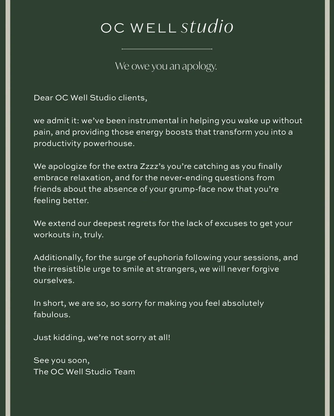 Can you ever forgive us? No more excuses for the gym is too much, honestly.

😜 

.
.
.
.
.
.

Newport Beach, chiropractor, acupuncturist, prenatal wellness care, Massage Therapy in Newport Beach, lymphatic drainage, dry needling in Orange County, Ca