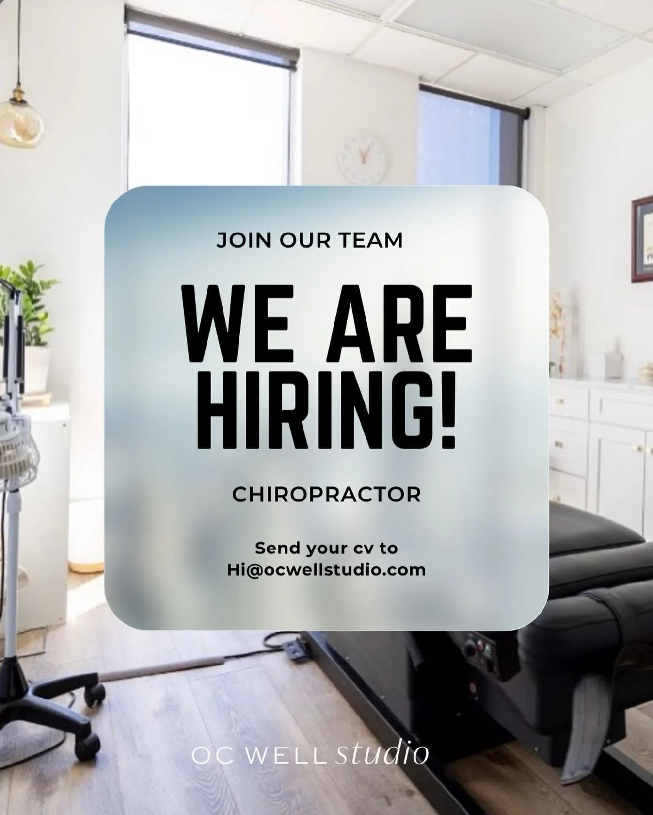 We&rsquo;re Hiring: Part Time Chiropractor 2-4 days/week

OC Well Studio is looking for an outgoing, community-minded chiropractor who is motivated to grow their patient base and become part of a collaborative wellness team in Newport Beach.

We&rsqu
