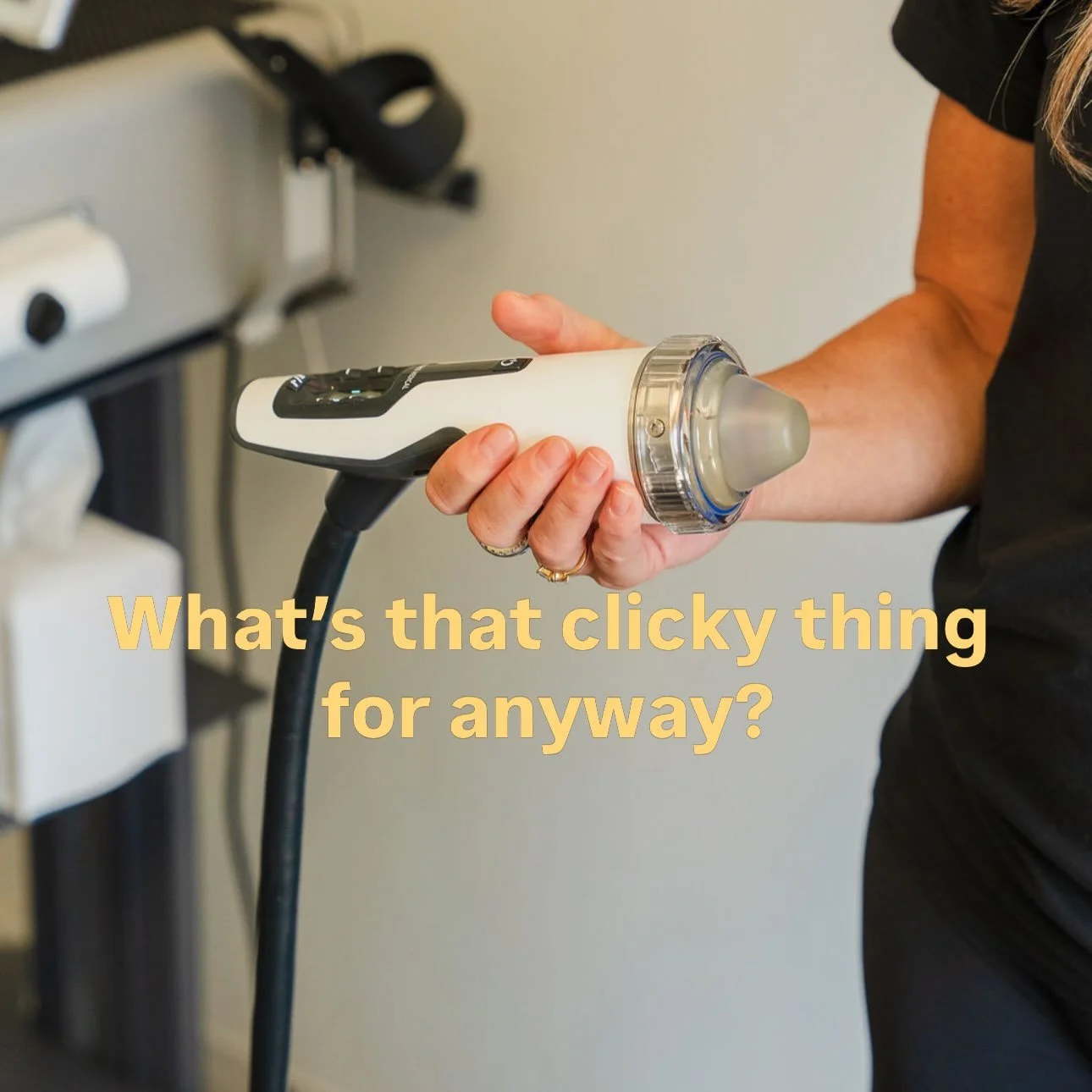 What IS that clicky thing for? 👀

That &ldquo;clicky thing&rdquo; is focused shockwave therapy. And if you&rsquo;ve been dealing with an injury that just won&rsquo;t fully go away, this is where it gets interesting.

Shockwave delivers targeted acou