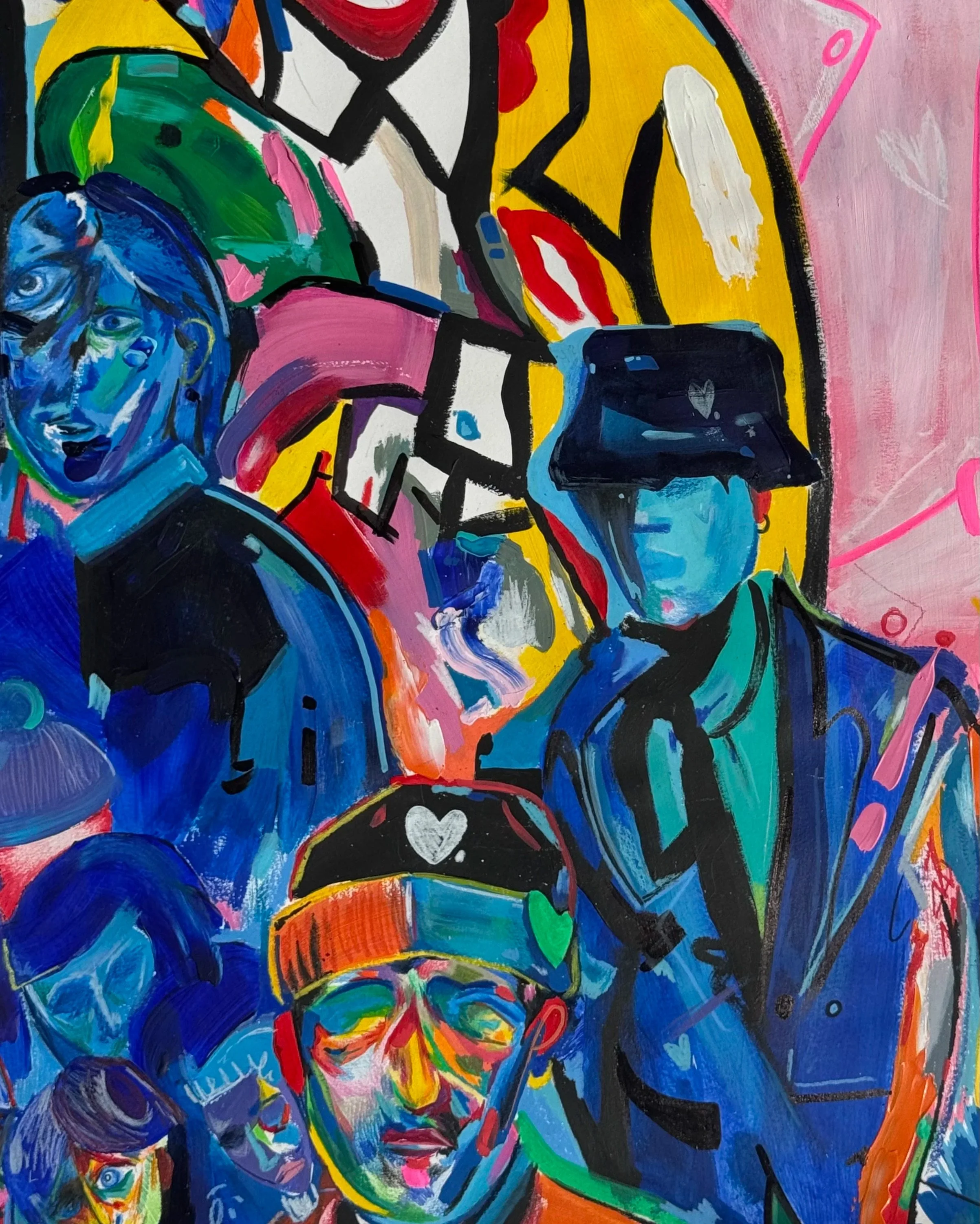 Détail d’un visage expressif bleu dans une œuvre contemporaine de Crown*