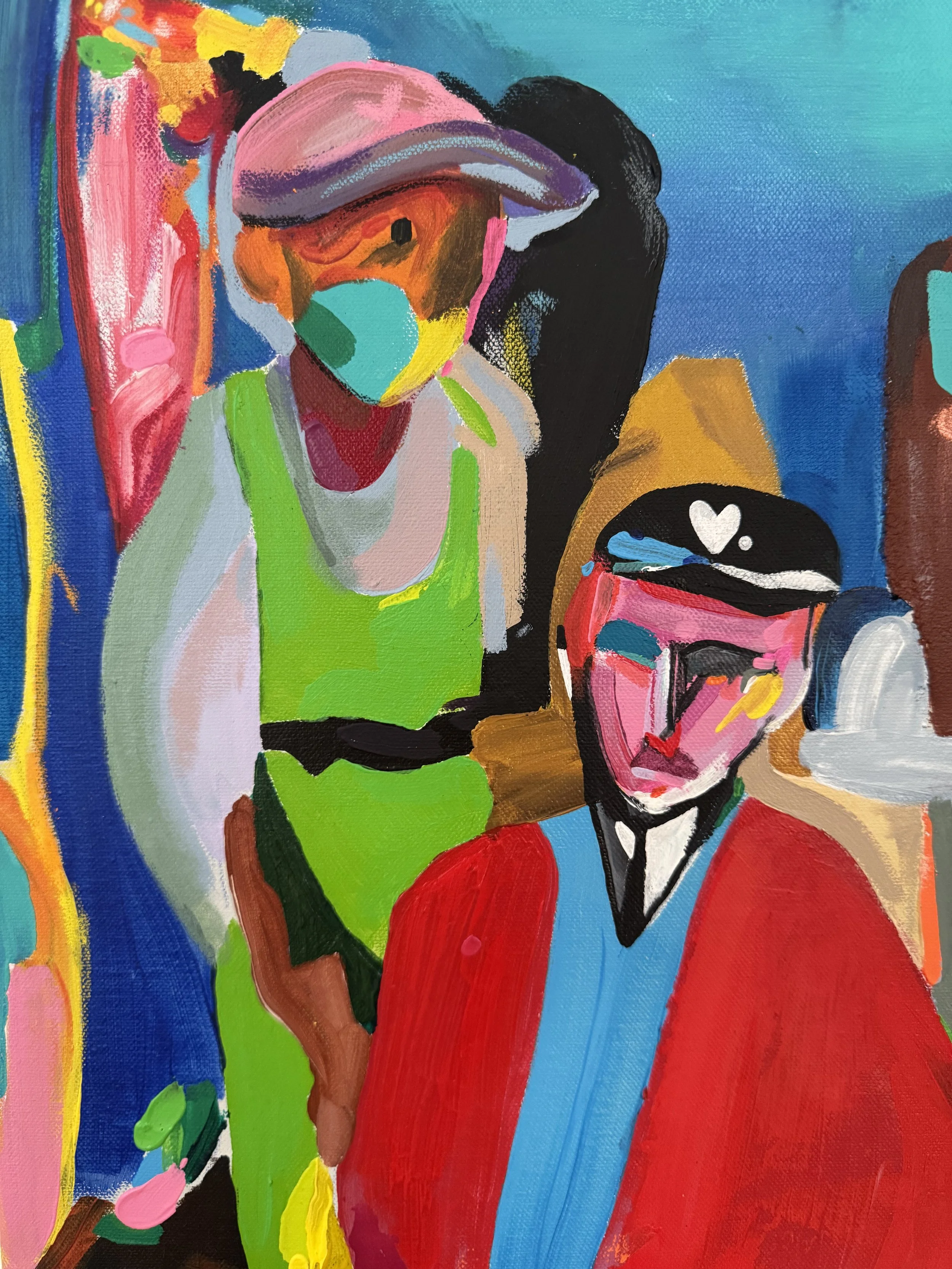 Détail d’un visage expressif rouge dans une œuvre contemporaine de Crown*