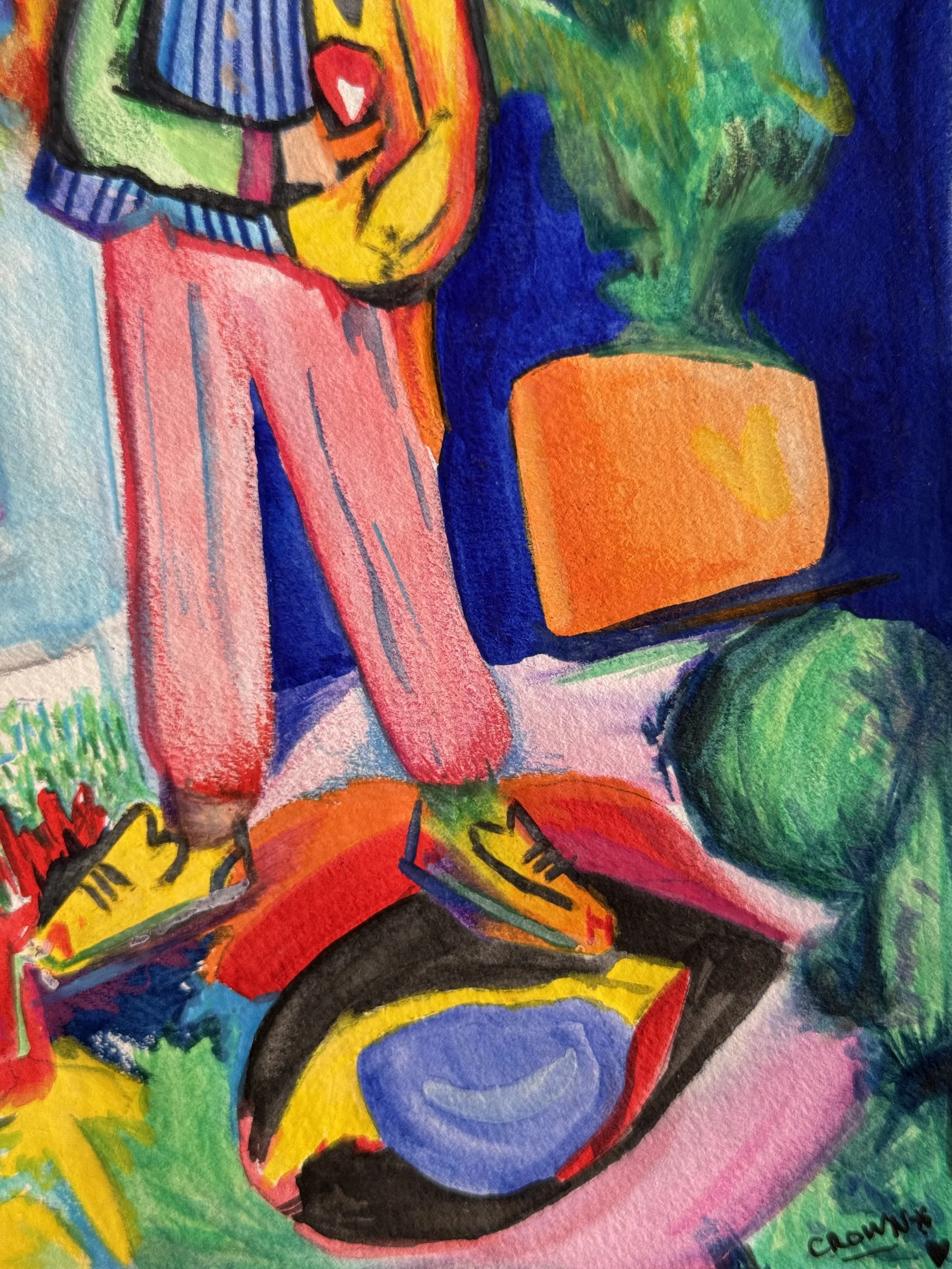 Détail de feuilles et formes végétales dans une œuvre contemporaine réalisée par Crown*
