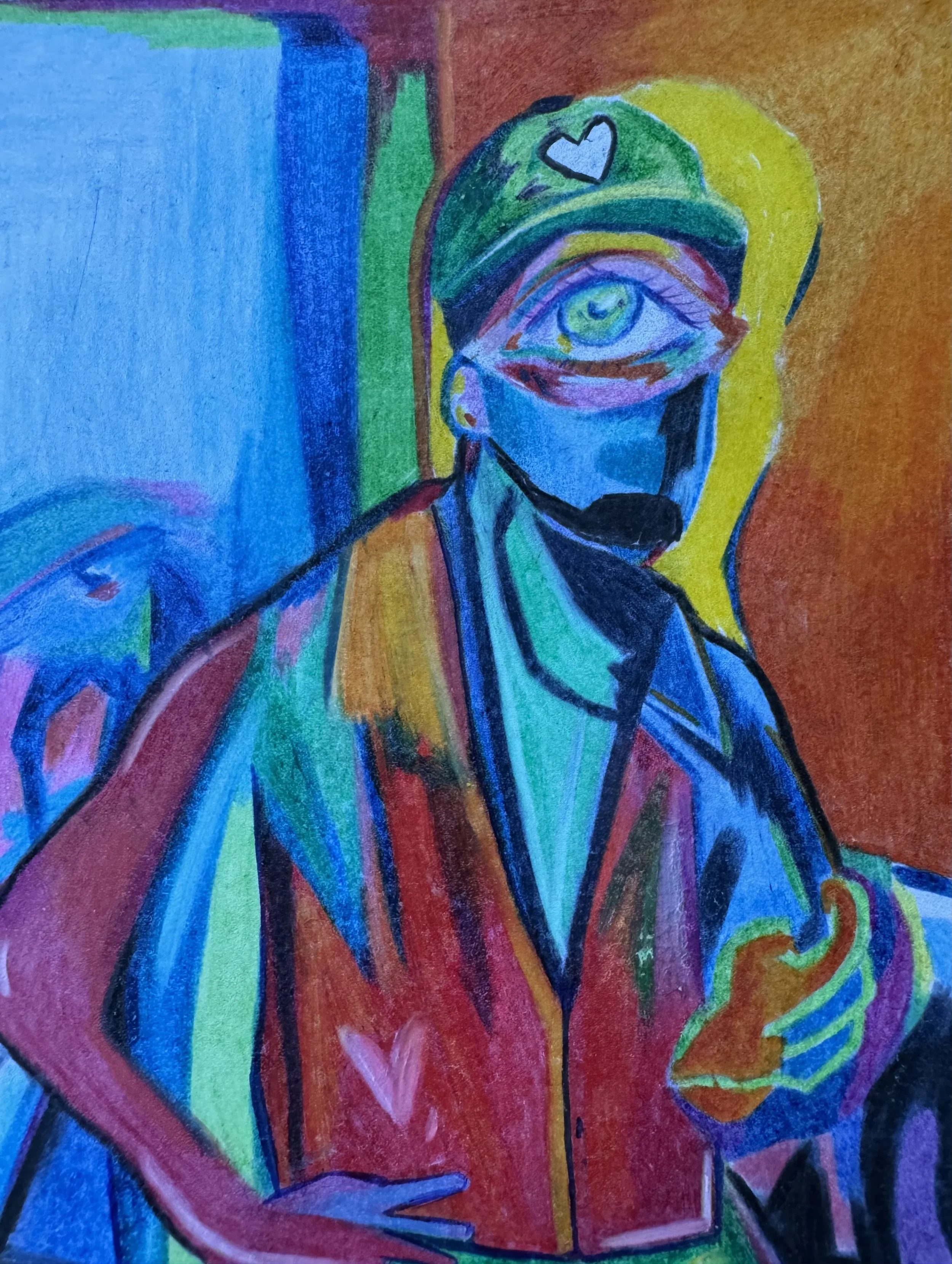 Détail d’un visage expressif coloré dans une œuvre contemporaine réalisée par Crown*