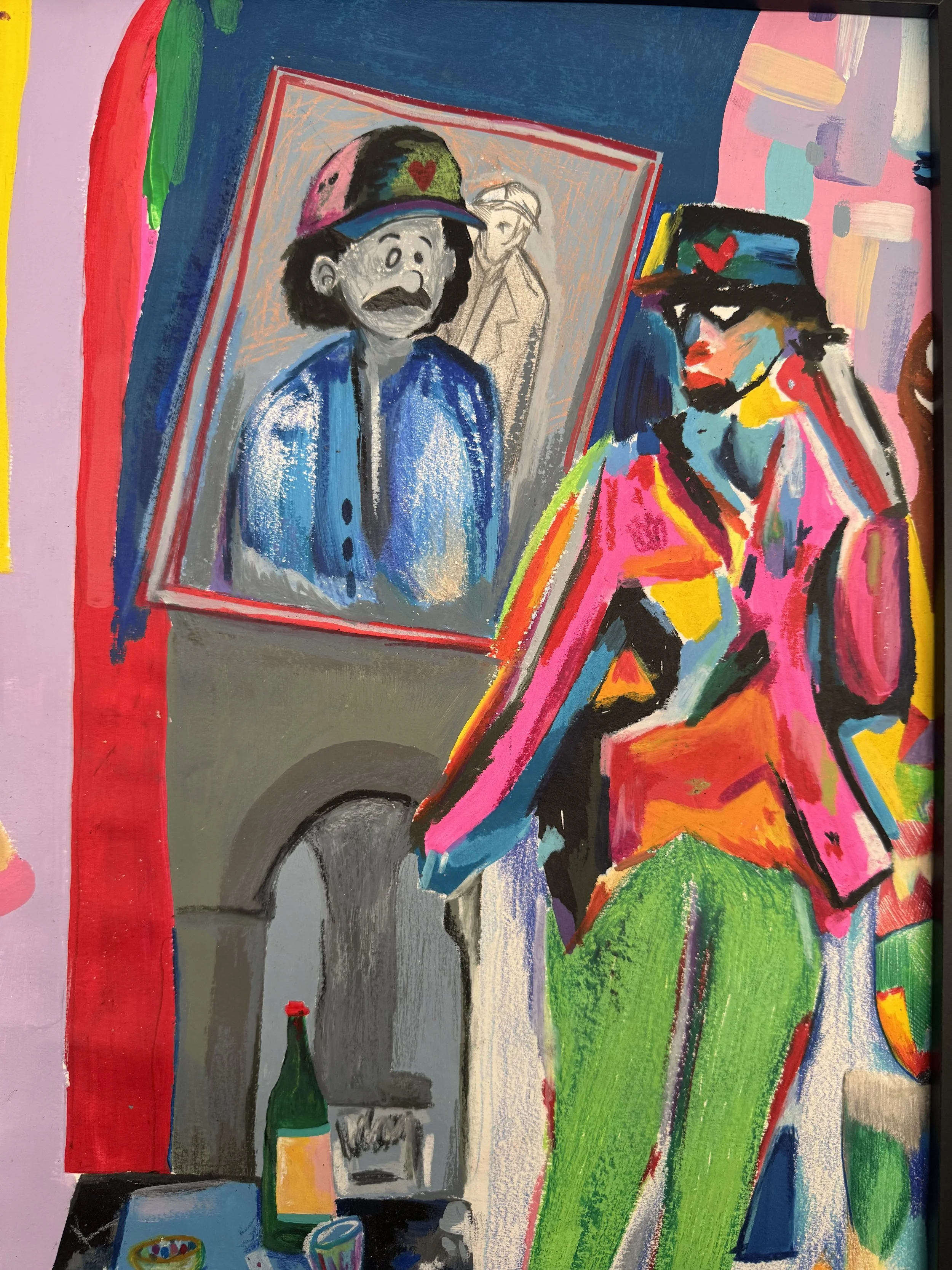 Détail du personnage principal de l'oeuvre dans une œuvre contemporaine colorée de Crown*