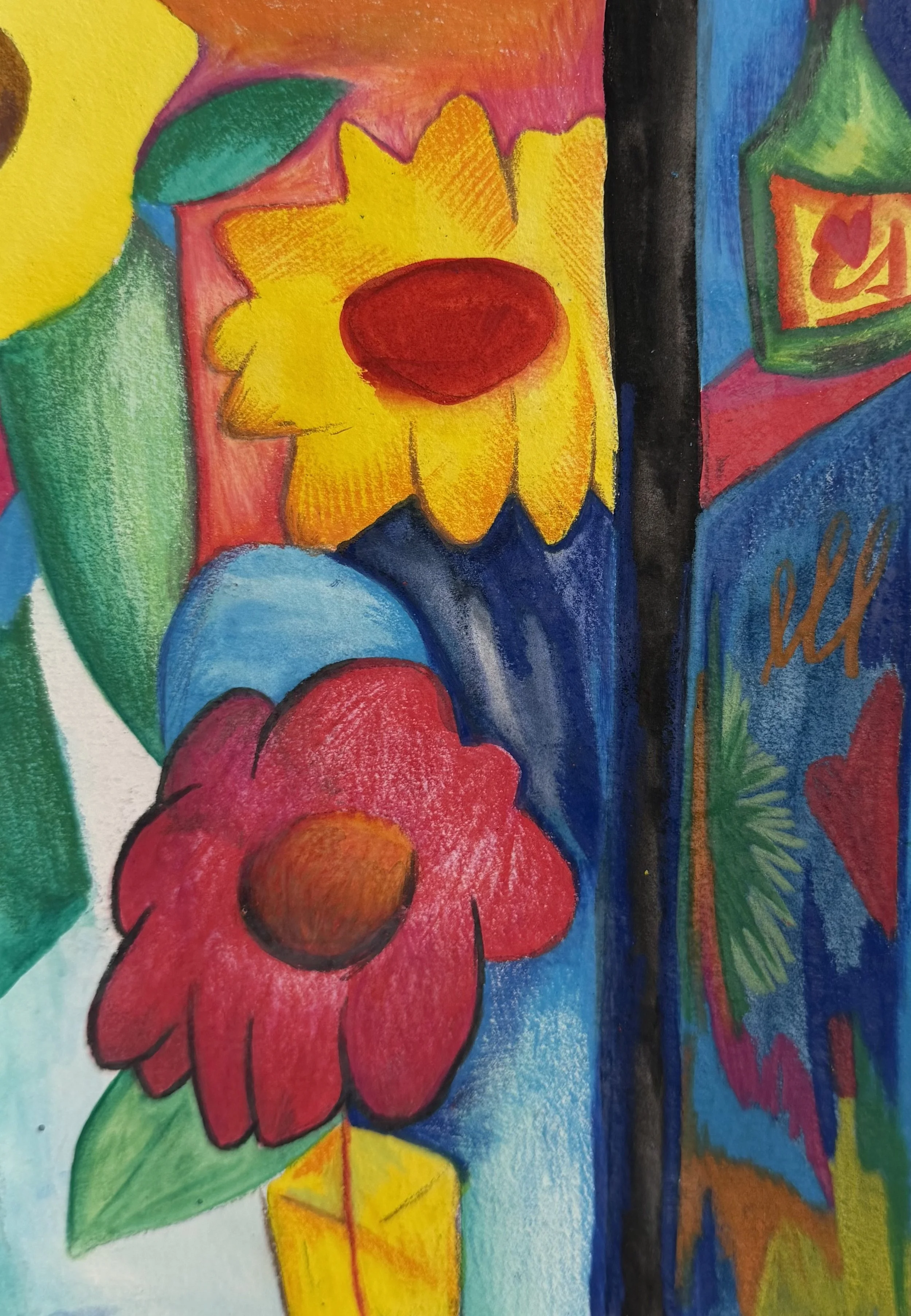 Œuvre contemporaine colorée représentant des fleurs expressives réalisée par Crown*