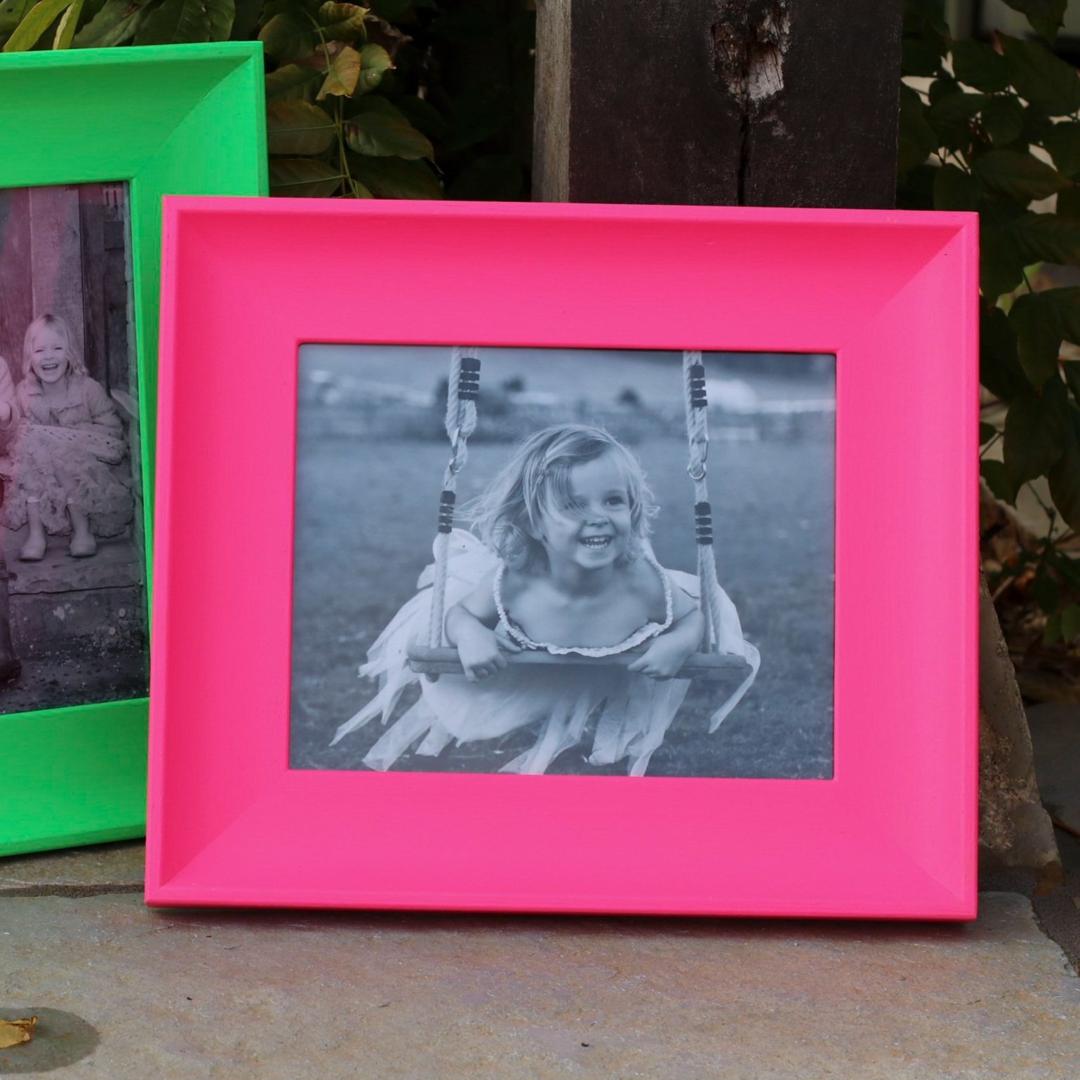 neon pink and neon green photo frame - set of 2