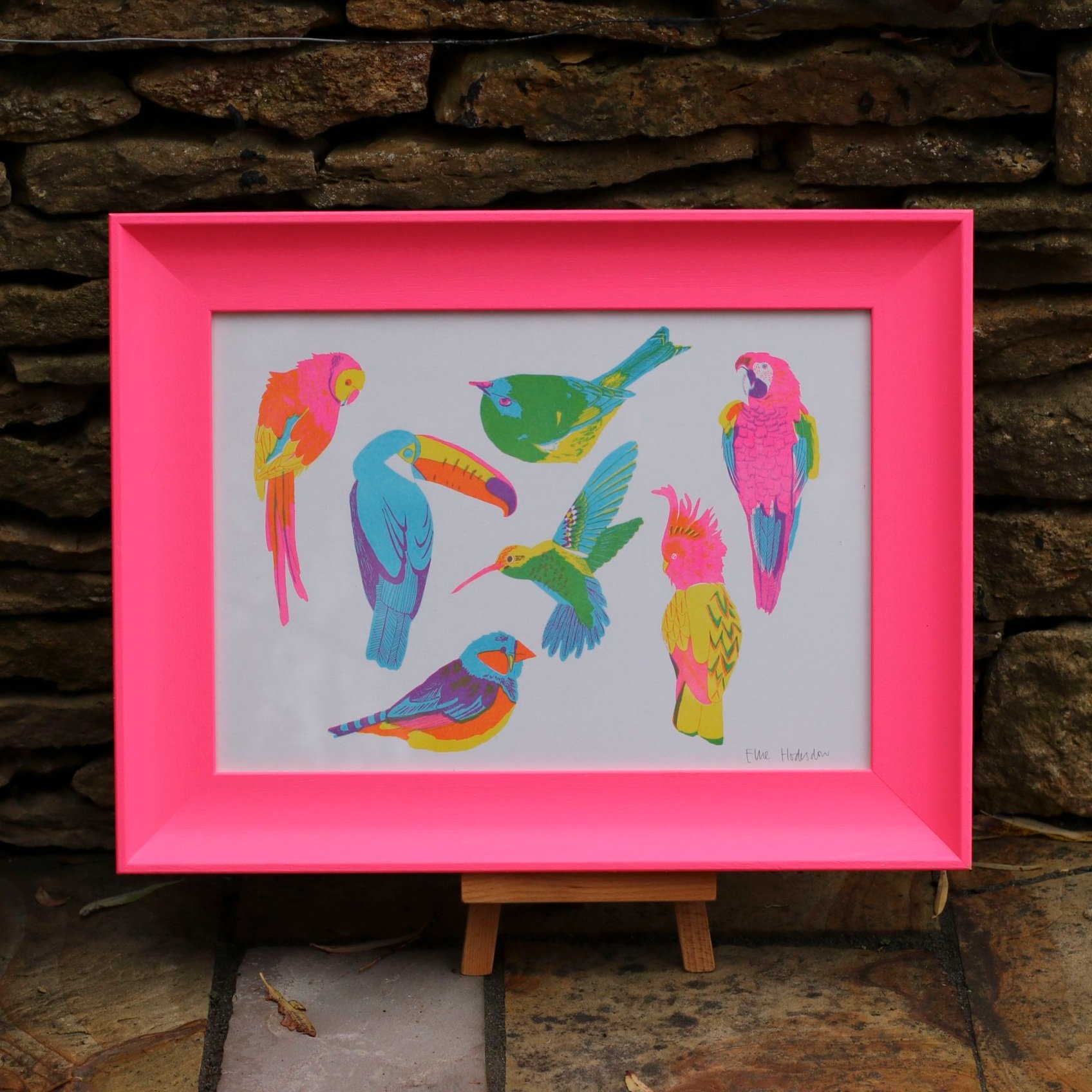 neon frame - A3 birds print