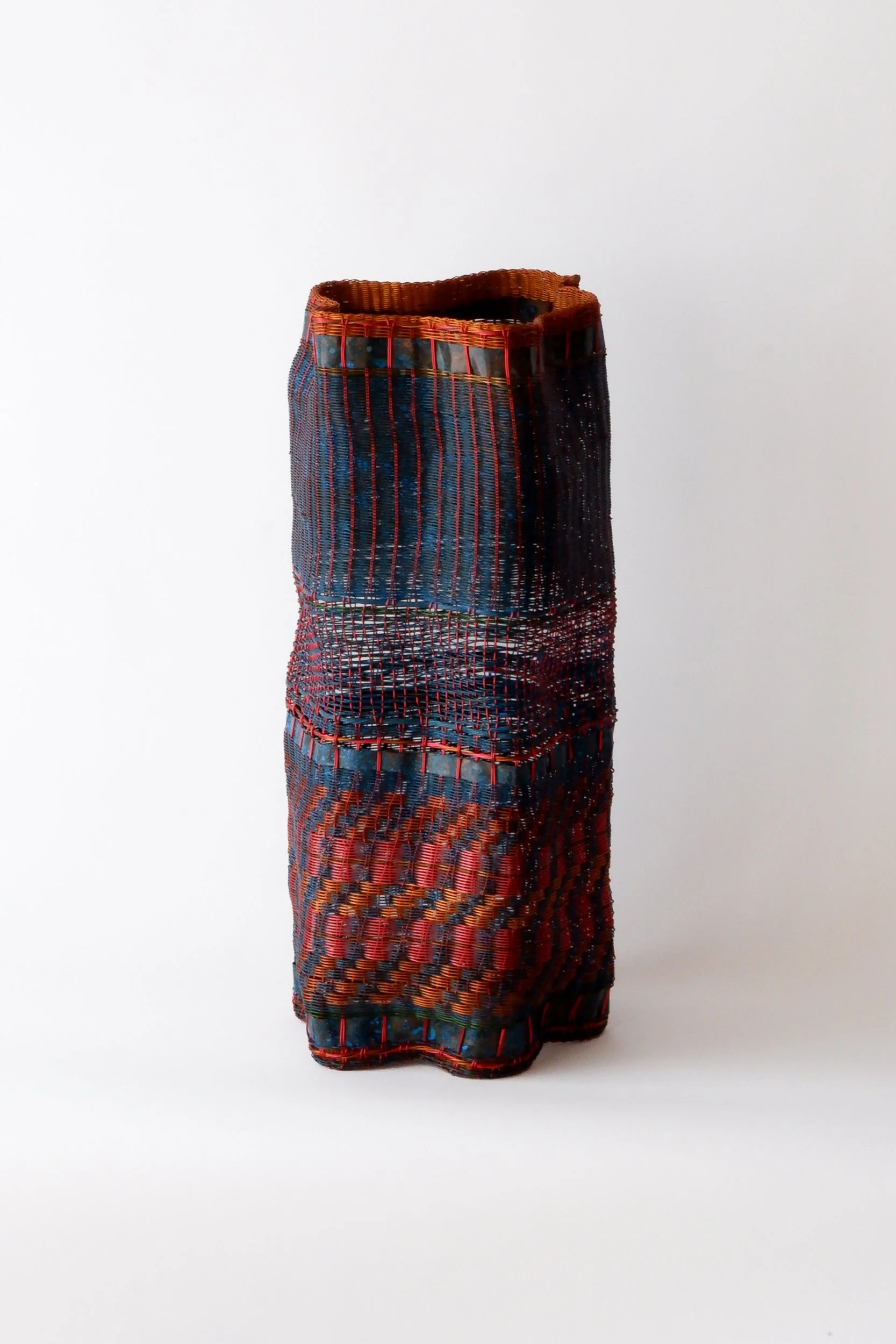 Vessel 120  35x14cm/14x6"  woven copper wire and  copper strip,  patina