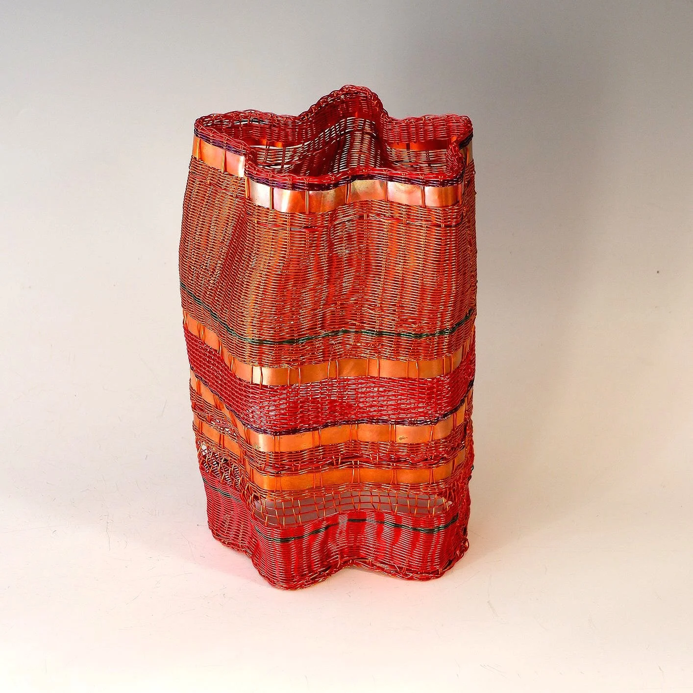 Vessel 55 loom woven copper wire and copper strip, 23x14cm/9x5"
