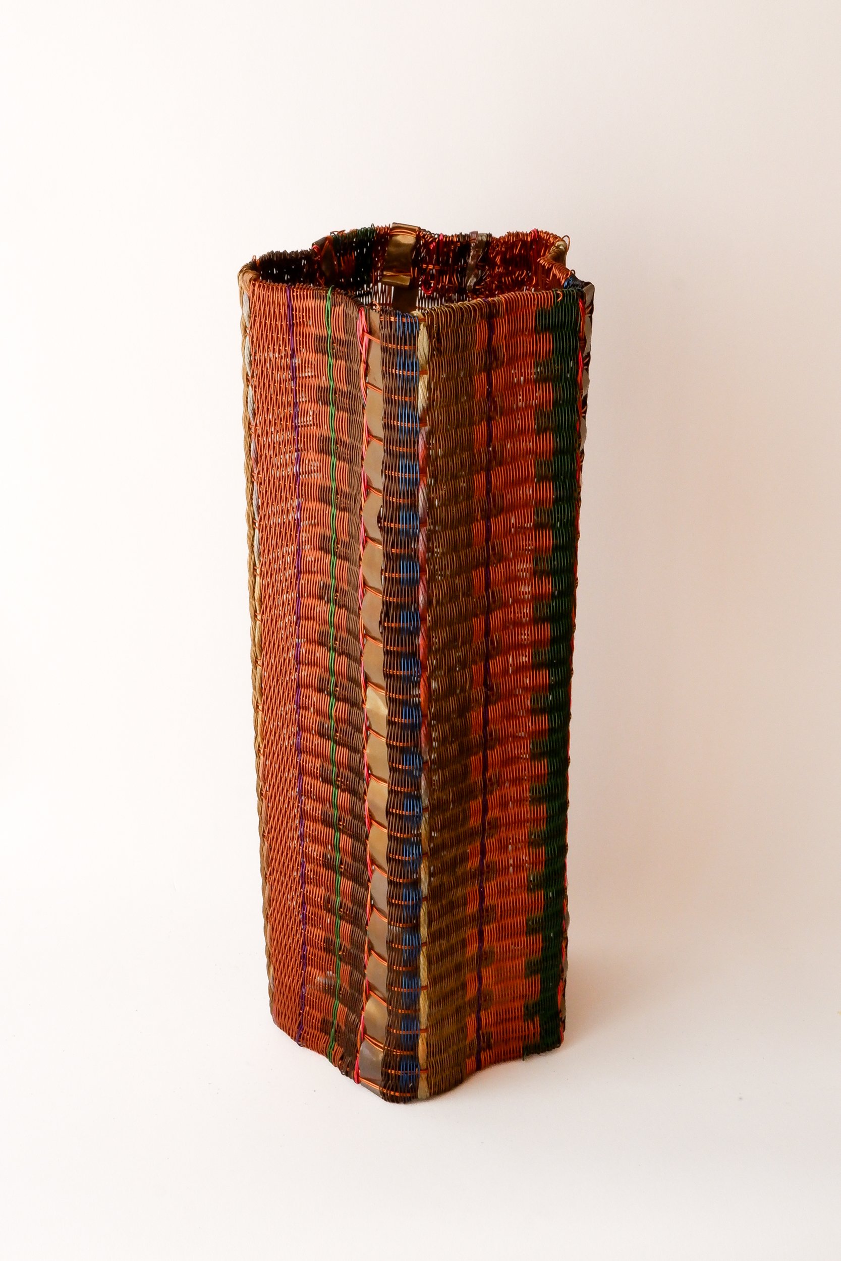 Vessel 118, 34x13cm/13x5"  woven copper wire and patinated brass strip.
